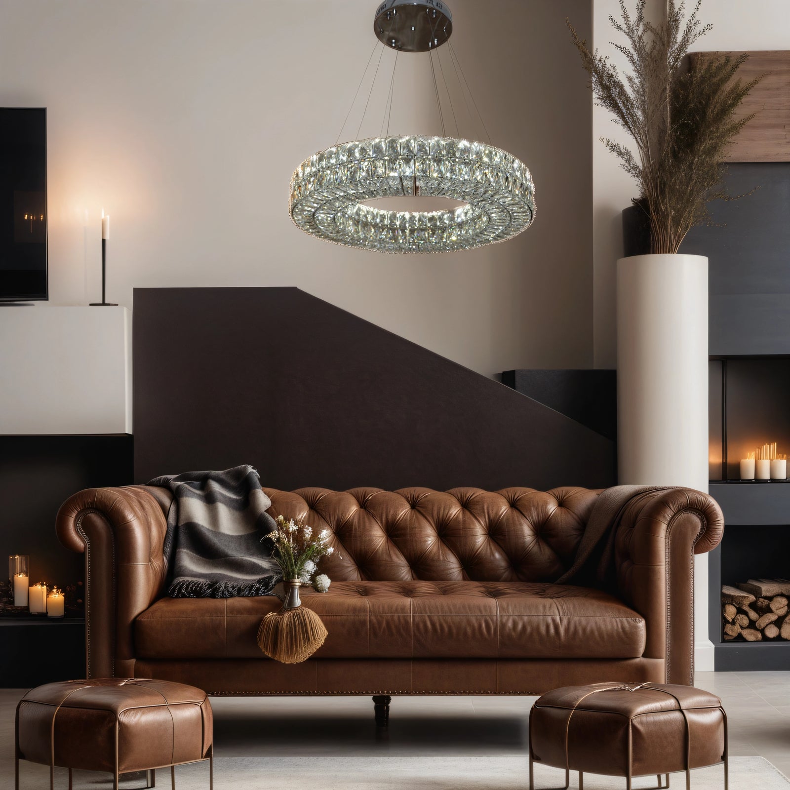 Crystal LED Wheel Pendant Ceiling Light-Colour Changing Dimmable with Remote Control-202134-650chrome