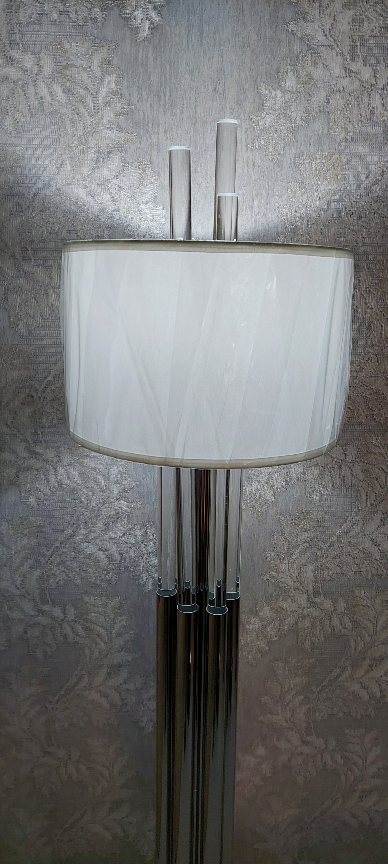 Modern Chrome Floor Lamp with White Fabric Drum Shade
