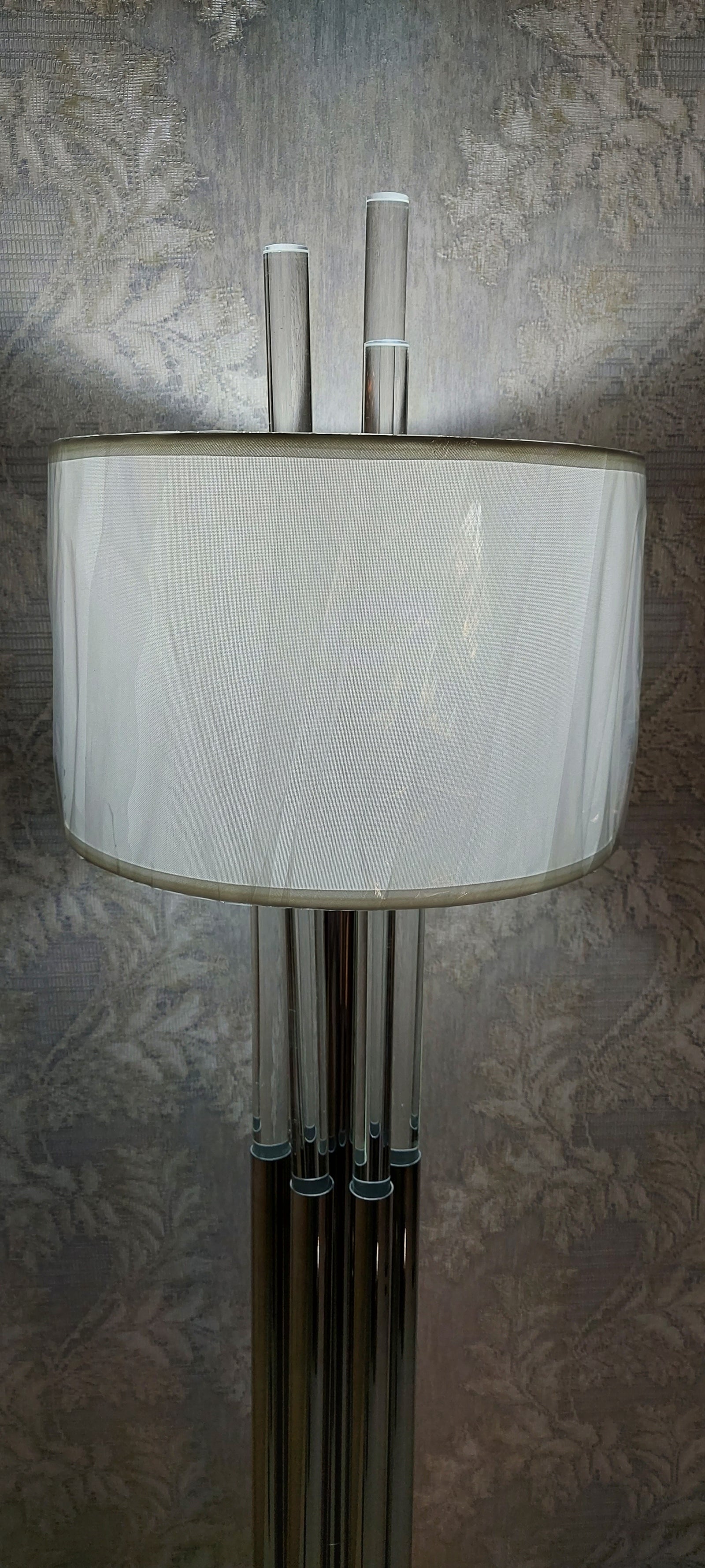 Modern Chrome Floor Lamp with White Fabric Drum Shade