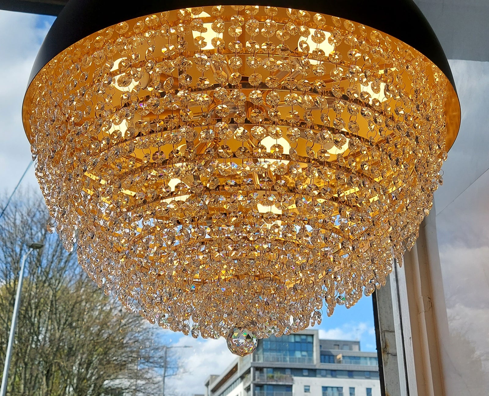 Luxury Black Crystal Dome Pendant Light – Modern LED Chandelier