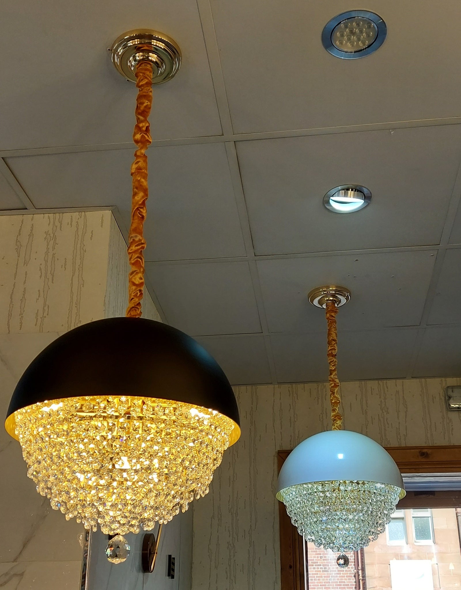 Luxury Black Crystal Dome Pendant Light – Modern LED Chandelier