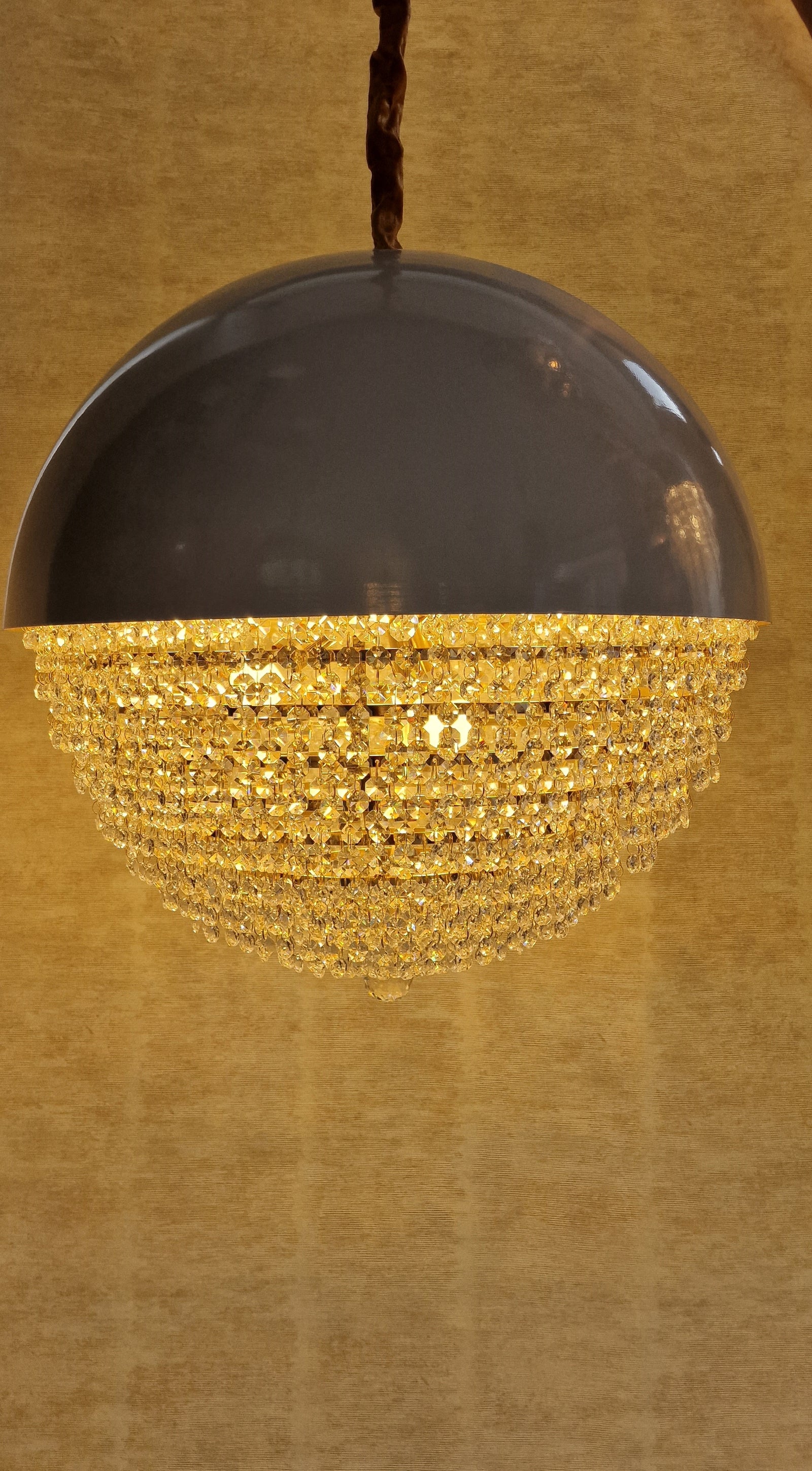Luxury Black Crystal Dome Pendant Light – Modern LED Chandelier