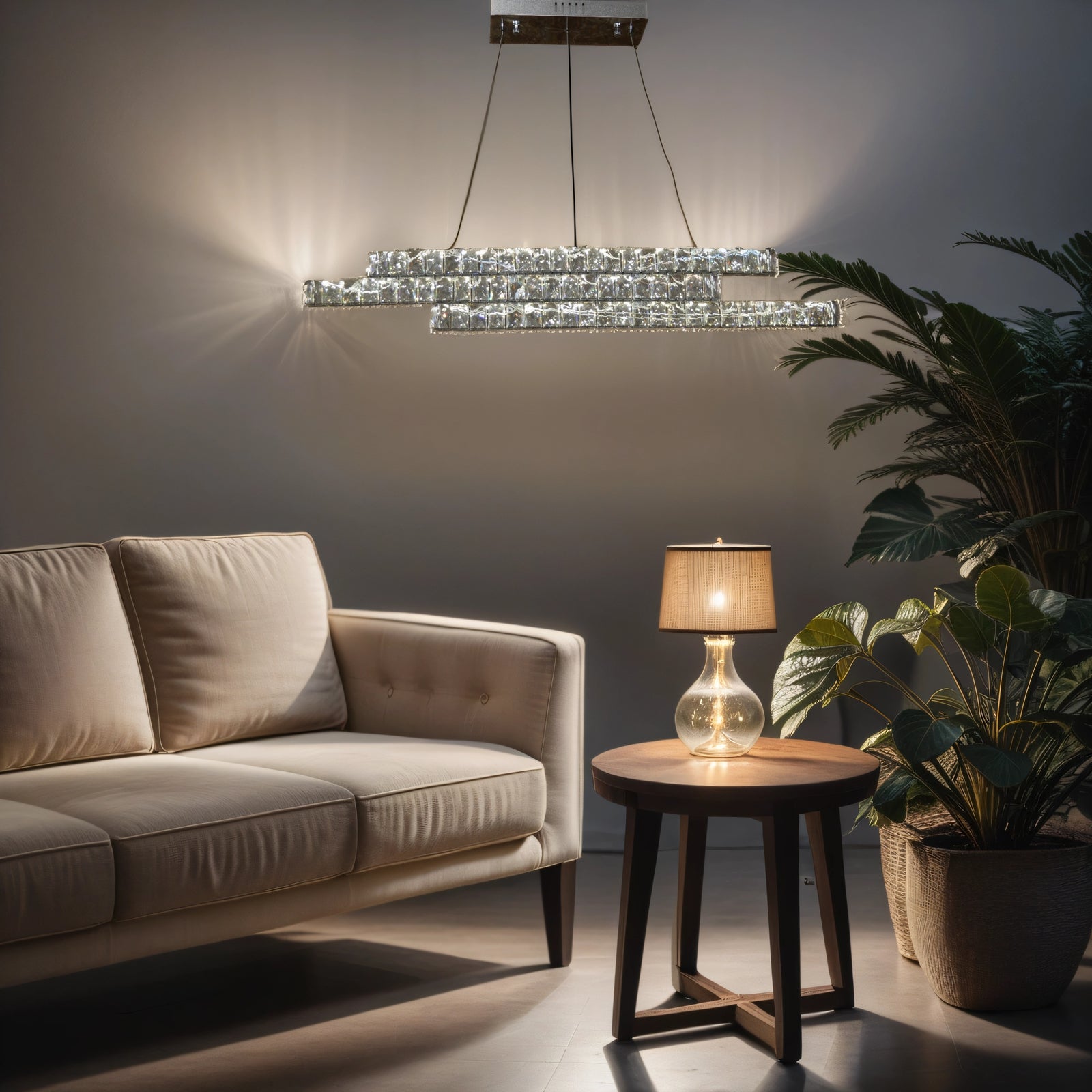 Luxury Triple-Tier Crystal LED Linear Chandelier - Colour Changing Feature