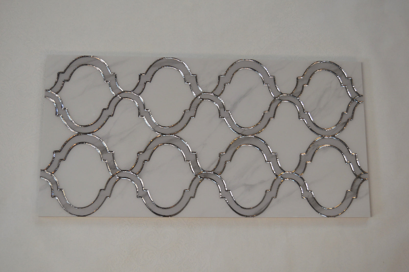 Porcleain Decor Tiles in large Greyscale with silver trim | 1 sheet 60 x 30 cm | 6 tiles 1 sqm-D-RTX-1