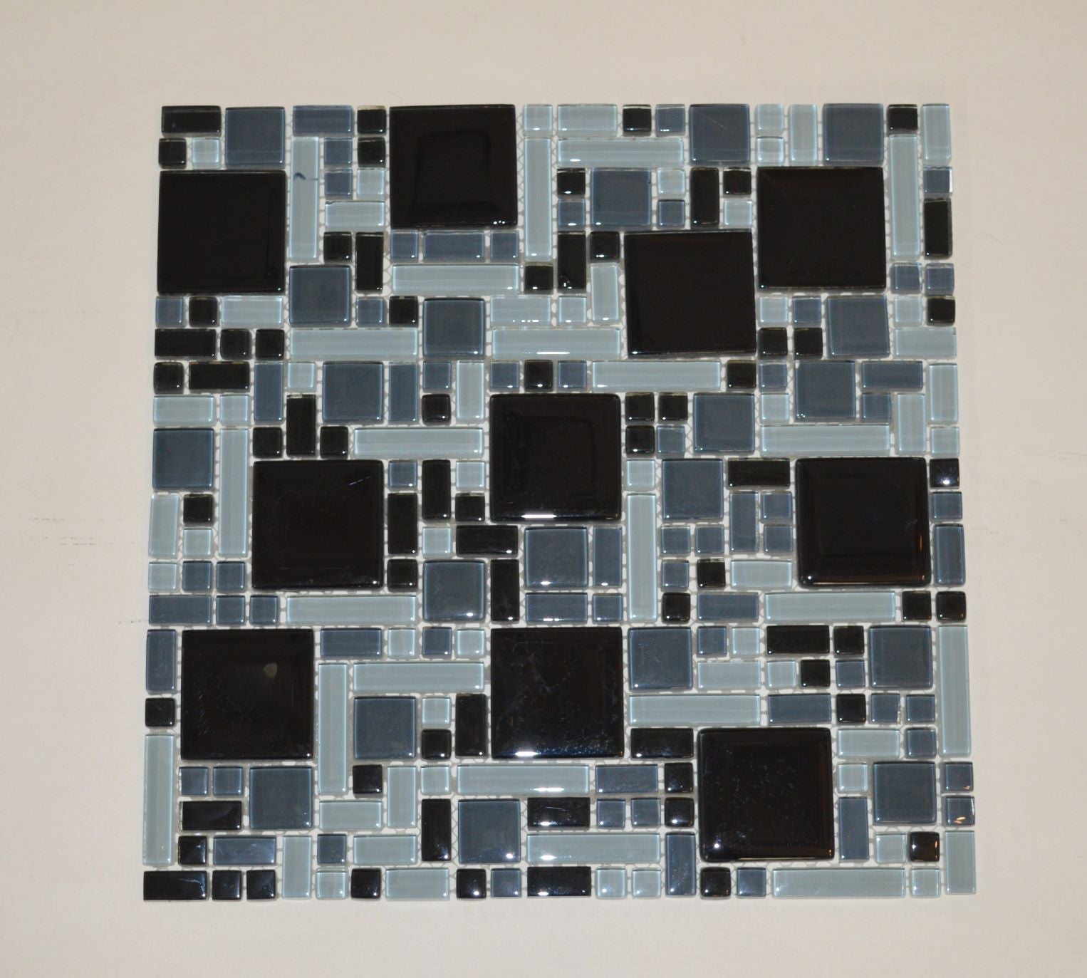 Black, Grey & Light Olive Green Geometric Glass Mosaic Tile-300*300*8mm-11sheets-1m2-Code: 8WYG-06_1