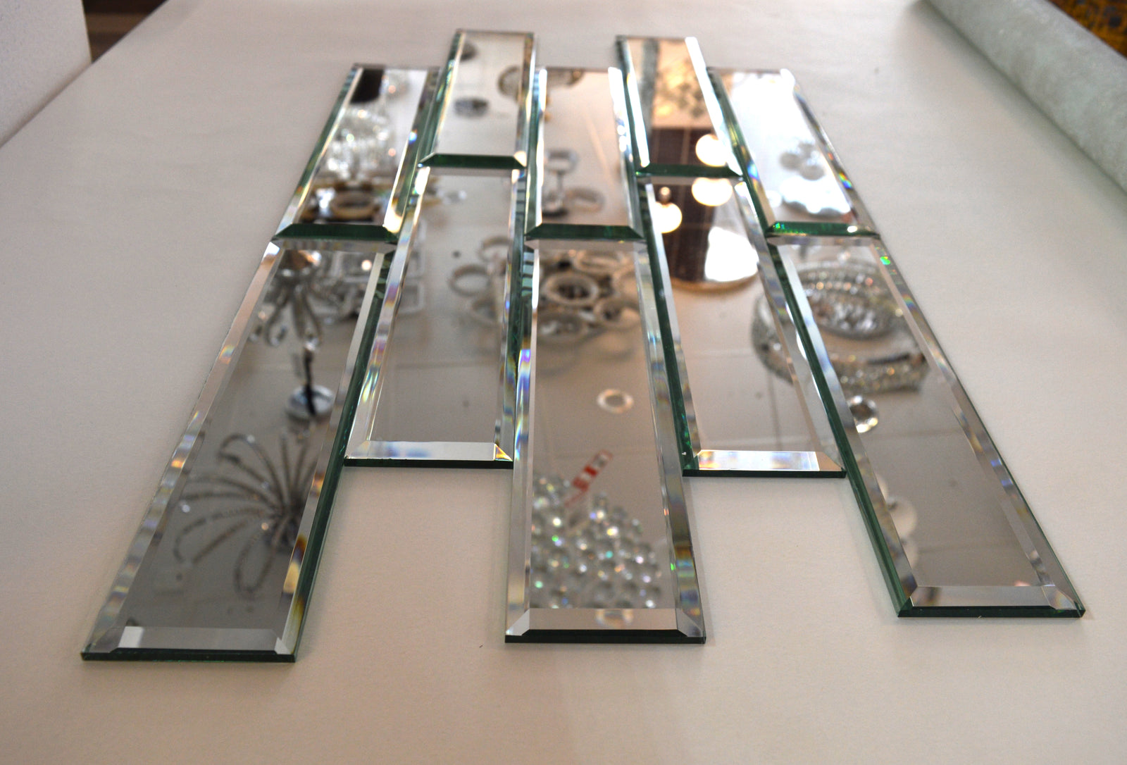 Full Bodied Metro Mirror Glass Mosaic Tiles with bevelled edges-75*300*8mm-45tiles-1m2