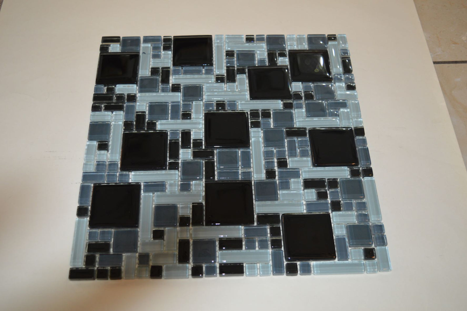 Black, Grey & Light Olive Green Geometric Glass Mosaic Tile-300*300*8mm-11sheets-1m2-Code: 8WYG-06_1