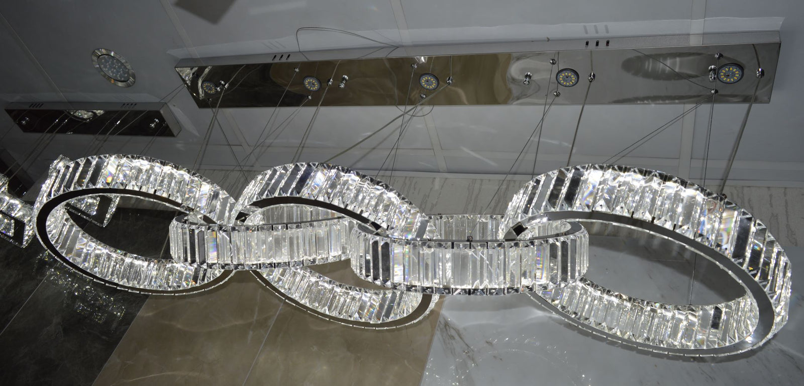 Luxury Triple Ring Crystal LED Chandelier Ceiling Light - Modern Dimmable