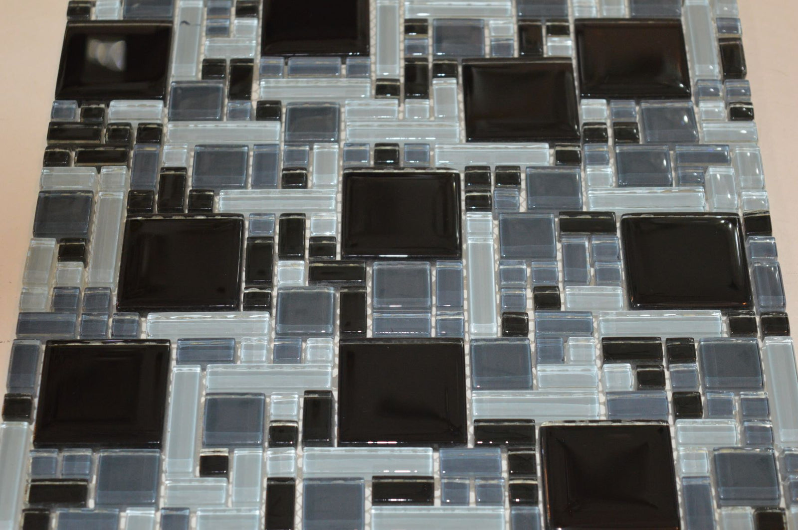 Black, Grey & Light Olive Green Geometric Glass Mosaic Tile-300*300*8mm-11sheets-1m2-Code: 8WYG-06_1
