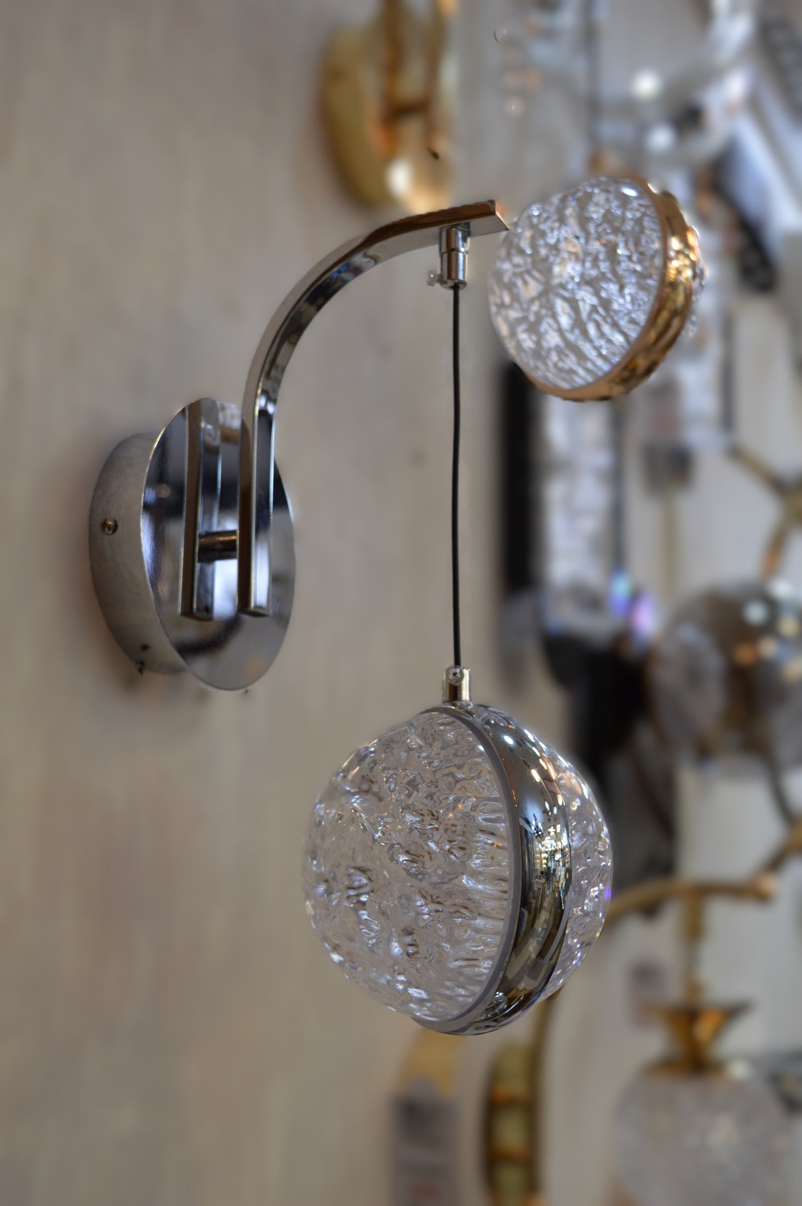 Wall Lights with Hanging Glass LED Shade – available in Gold & Chrome-2317
