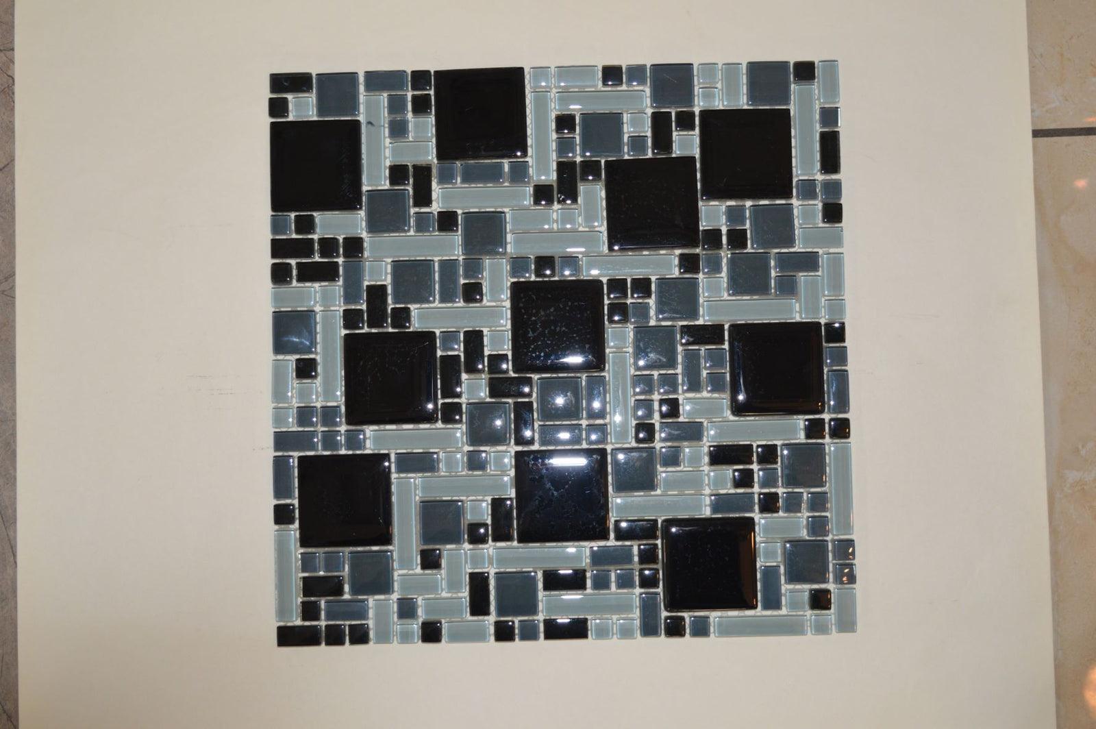 Black, Grey & Light Olive Green Geometric Glass Mosaic Tile-300*300*8mm-11sheets-1m2-Code: 8WYG-06_1