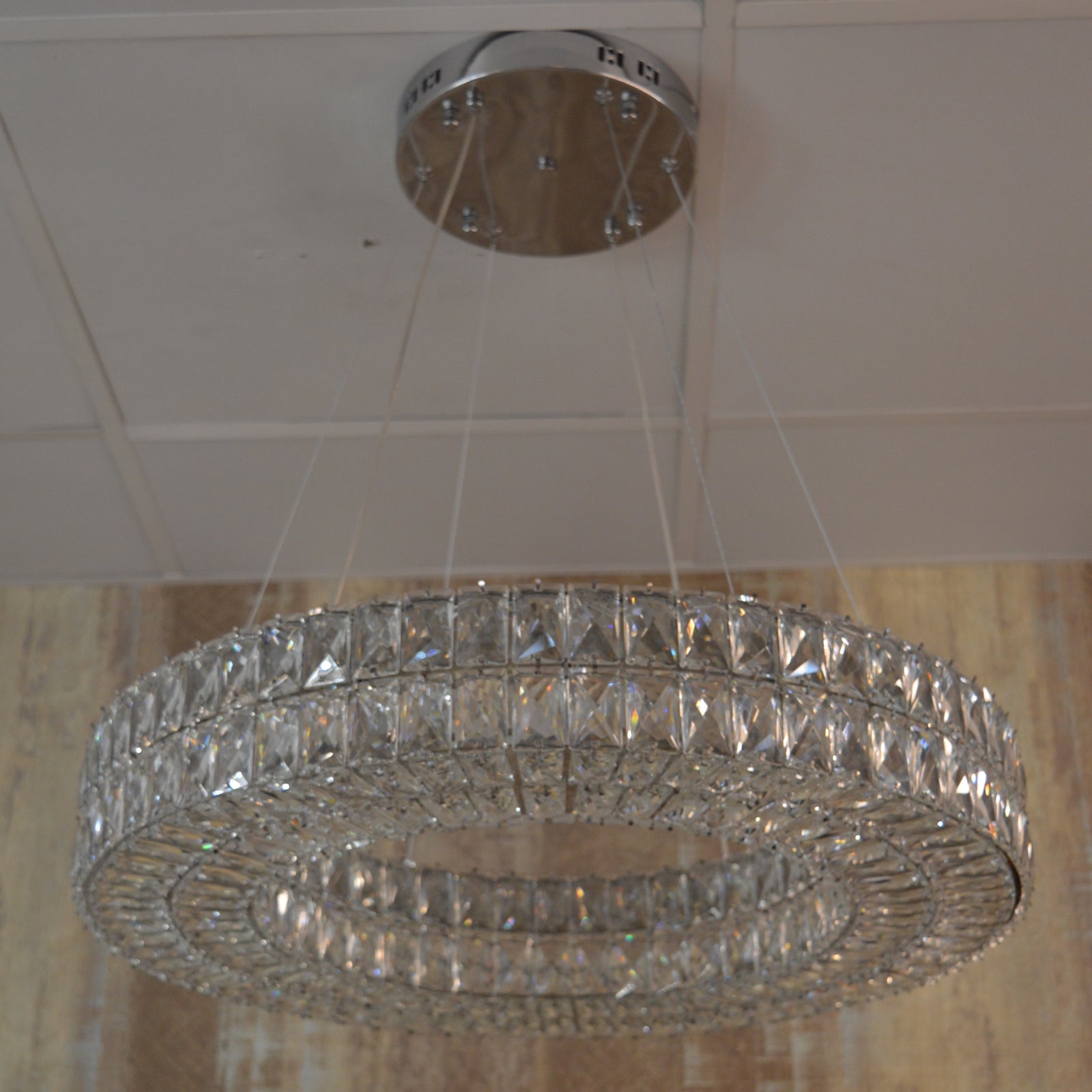 Crystal LED Wheel Pendant Ceiling Light-Colour Changing Dimmable with Remote Control-202134-650chrome