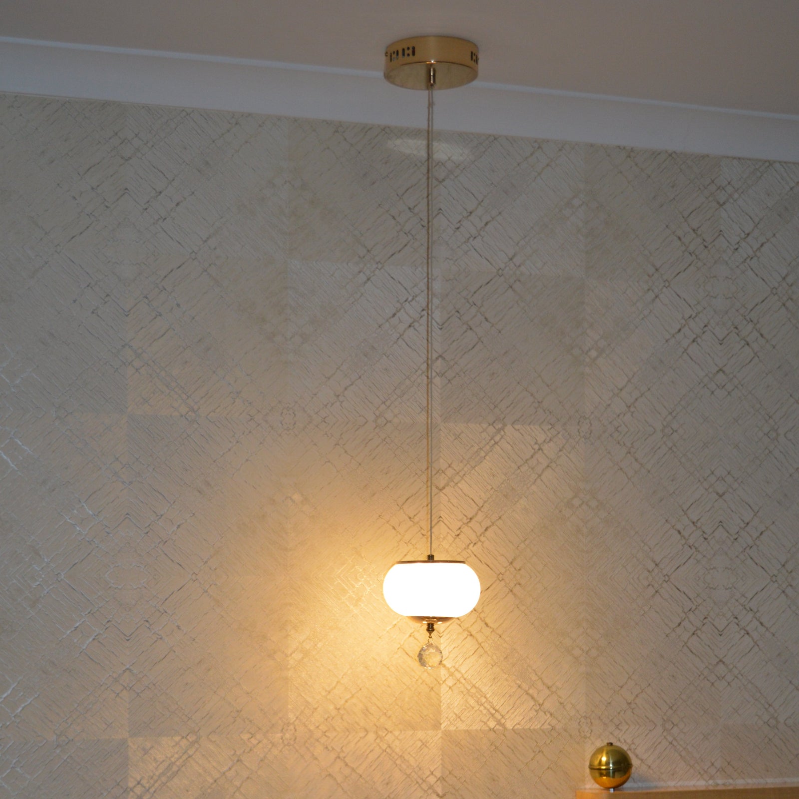 Crystal Glob single Pendant Light with Colour Changing feature-2113-1P-chrome & gold