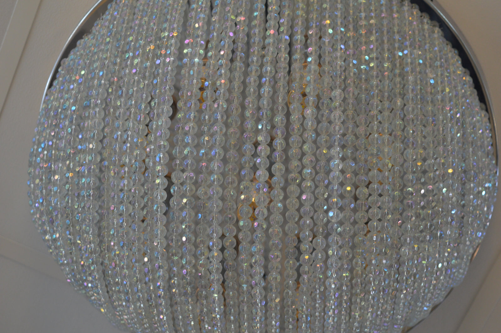 Oval Shape Beaded Crystal Drop Chrome Flush Mount Ceiling Light-6851CH