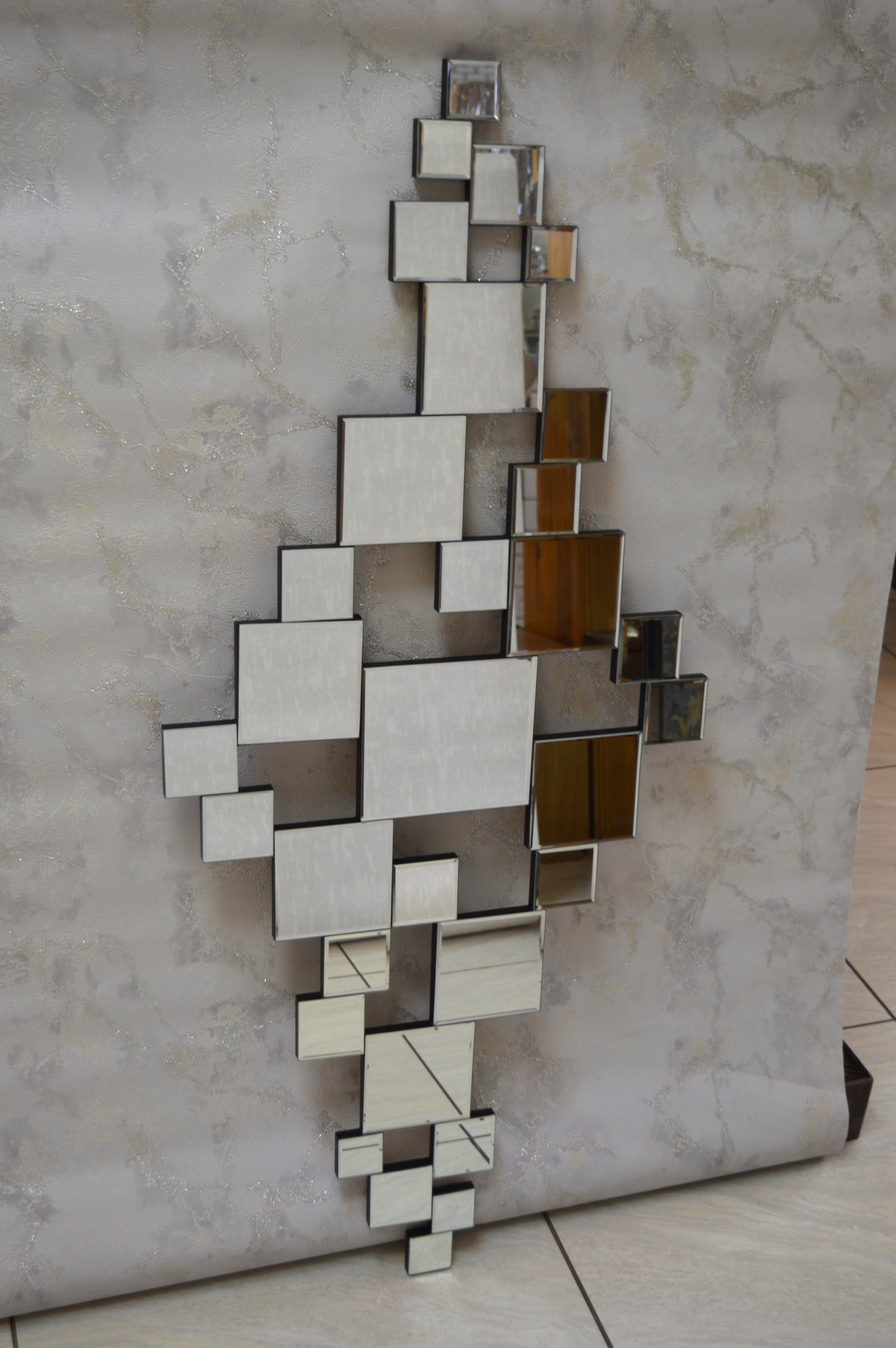 Silver Squares 3D Rectangular Wall Mirror - AM248
