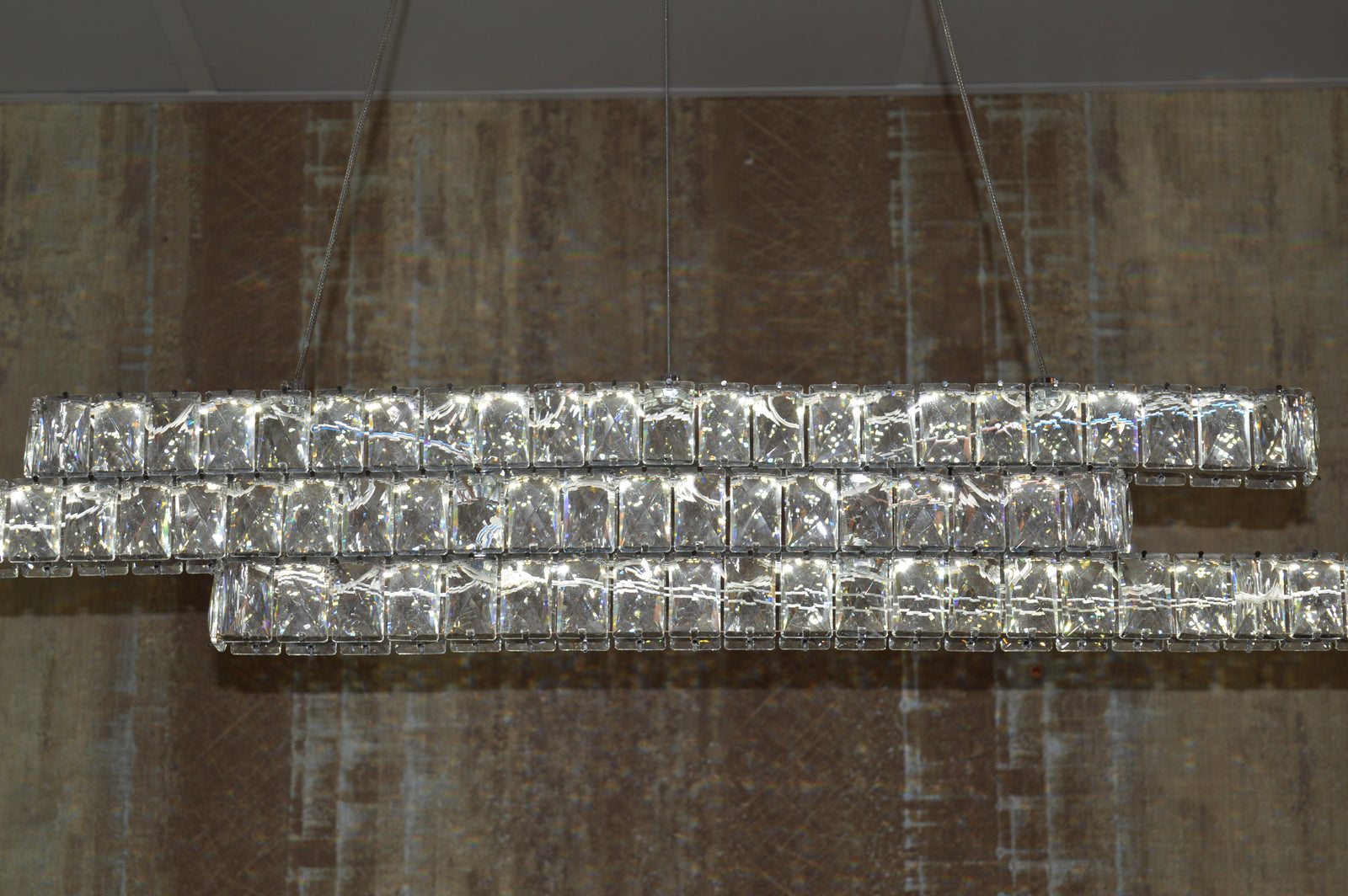 Luxury Triple-Tier Crystal LED Linear Chandelier - Colour Changing Feature