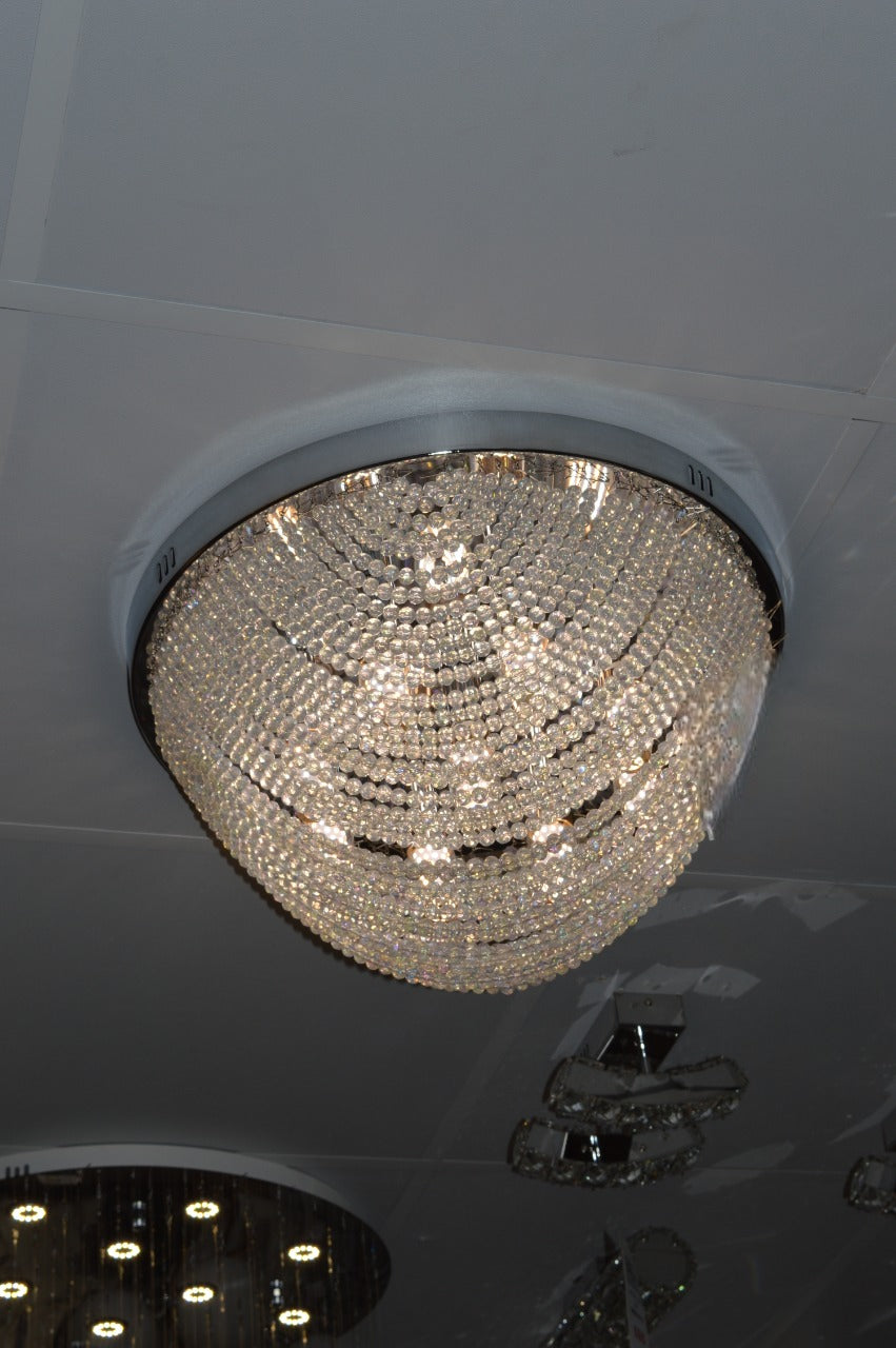 Oval Shape Beaded Crystal Drop Chrome Flush Mount Ceiling Light-6851CH