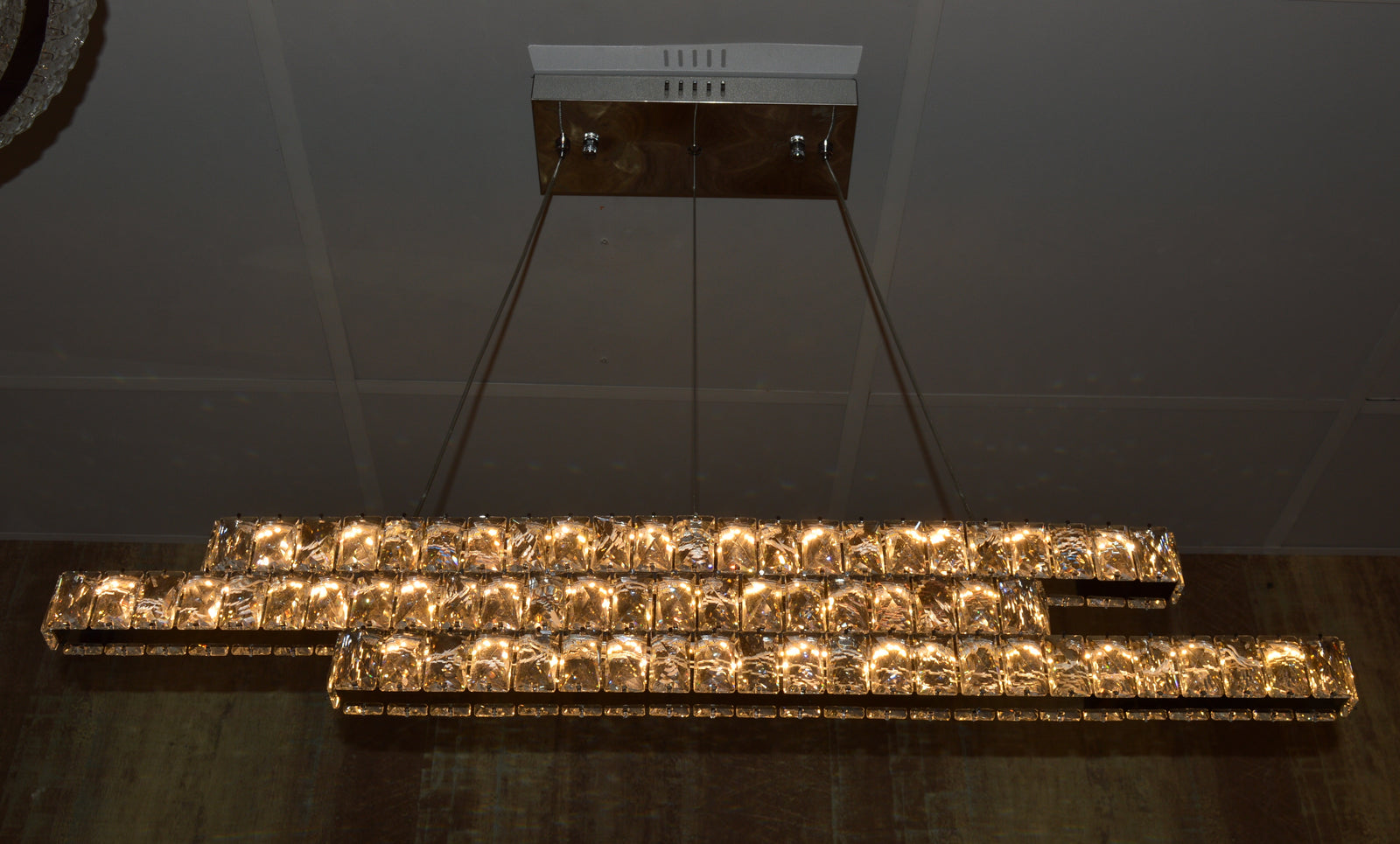 Luxury Triple-Tier Crystal LED Linear Chandelier - Colour Changing Feature