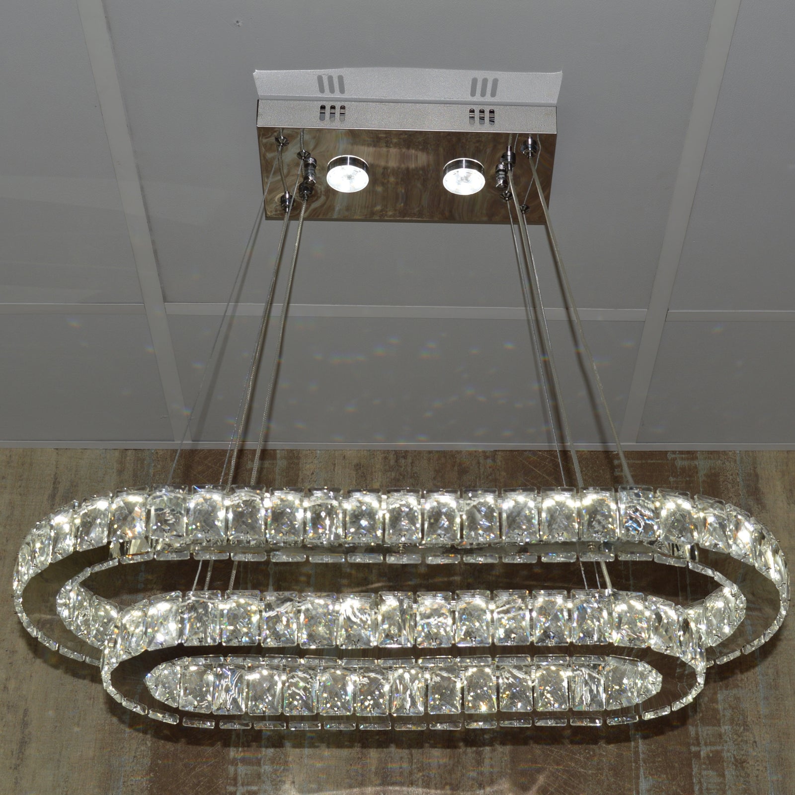 Luxury 2-Ring Crystal LED Chandelier Ceiling Light