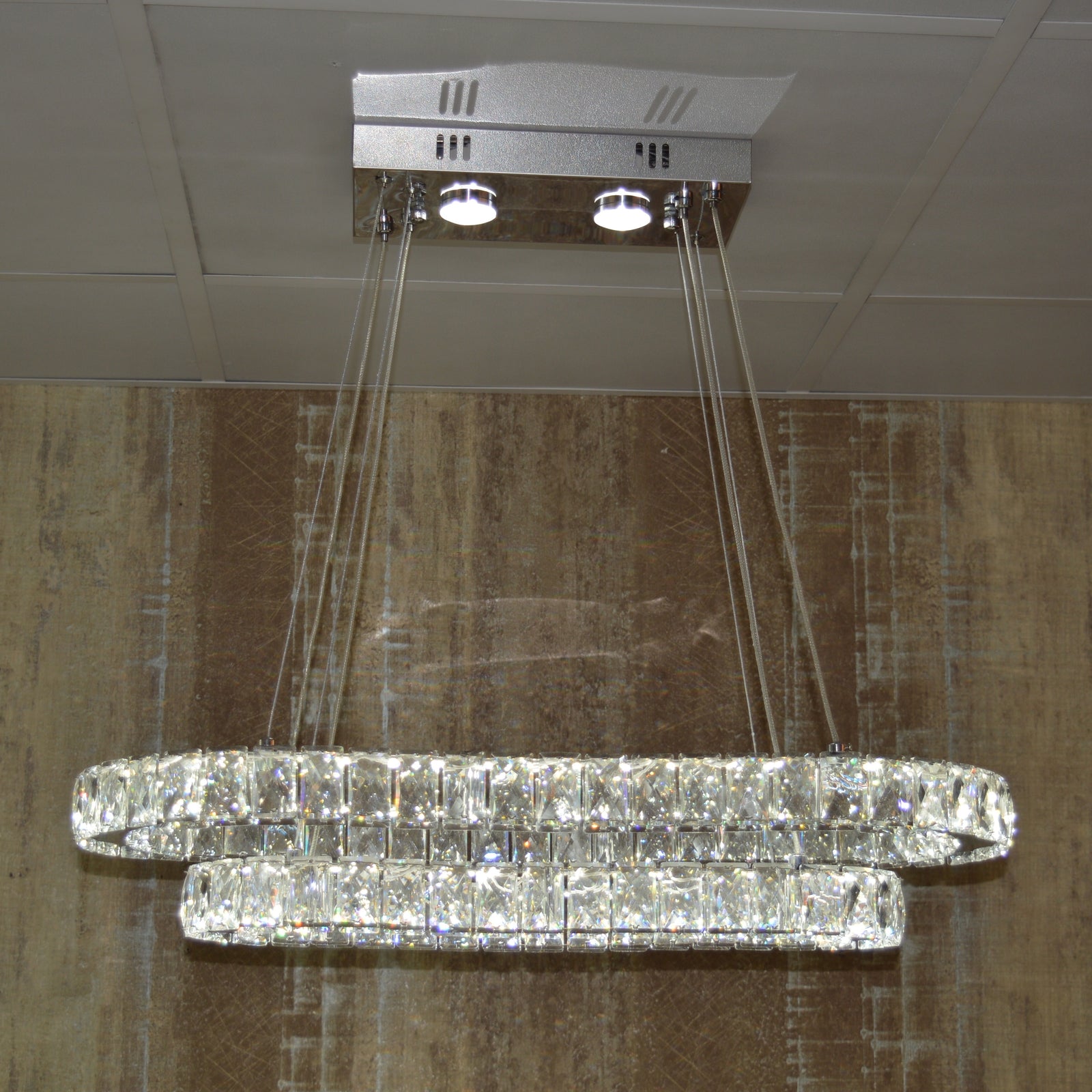 Luxury 2-Ring Crystal LED Chandelier Ceiling Light