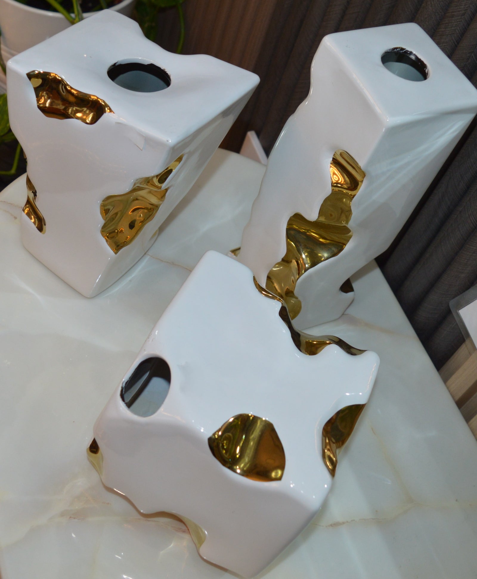 Gold-seamed White Vase Kintsugi-inspired Ceramic Pottery Home Decor