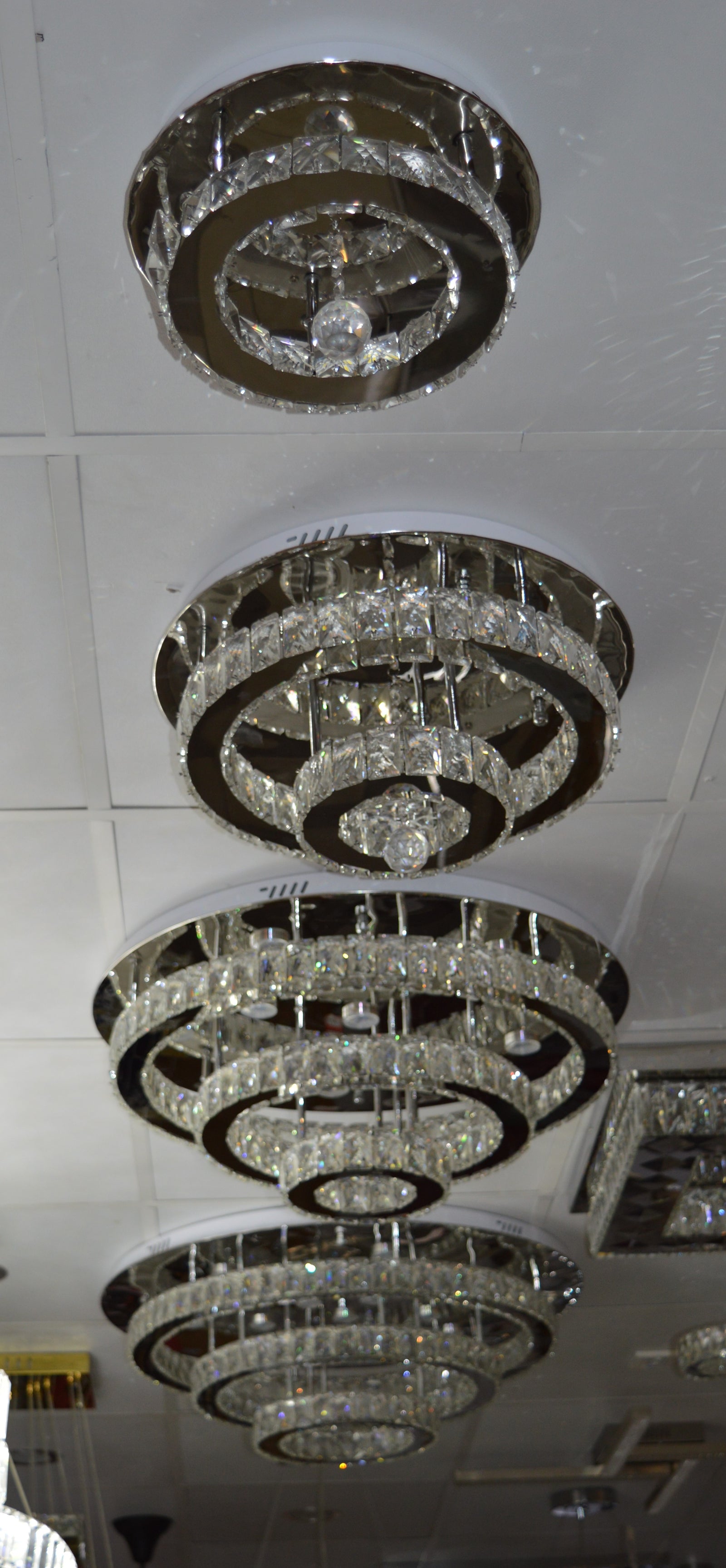 Round circular mirrored frame crystallic colour changing LED ceiling light [9010-800,650,450,350)