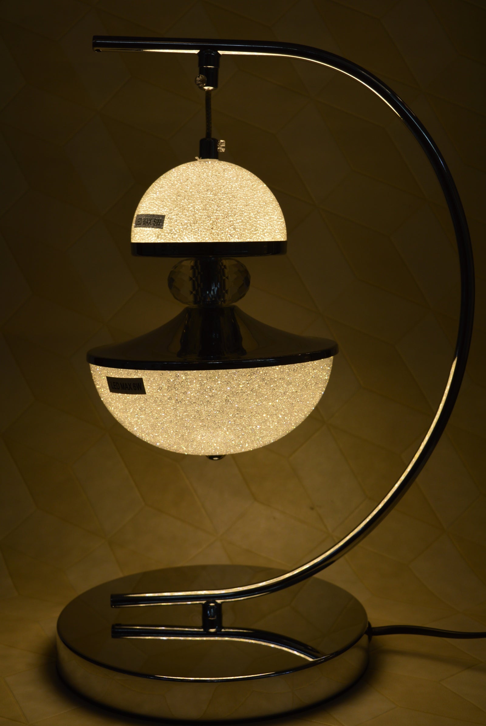 Luxury Curved Crystal LED Table Lamp Modern Double Globe Bedside Decorative