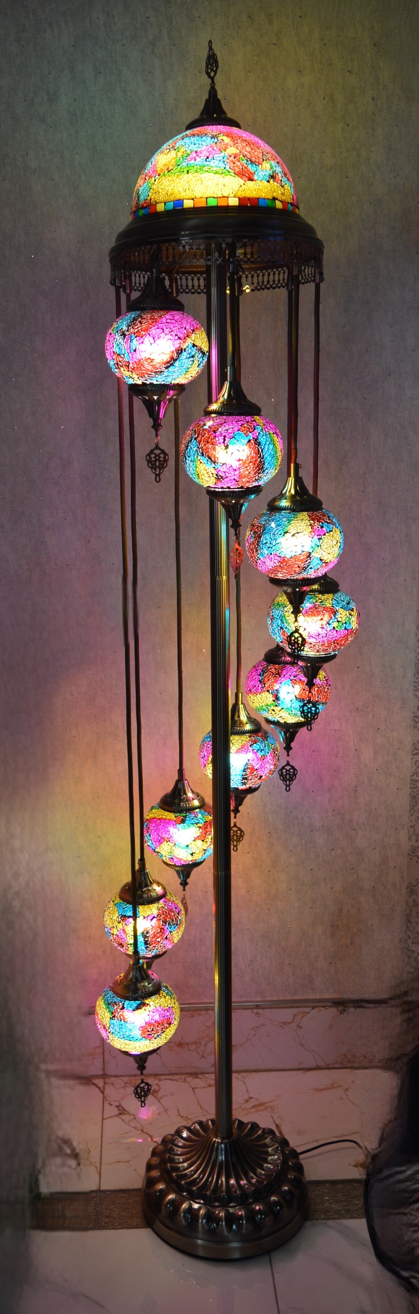 Luxury Turkish Mosaic Floor Lamp with Multi-Colour Glass Shades