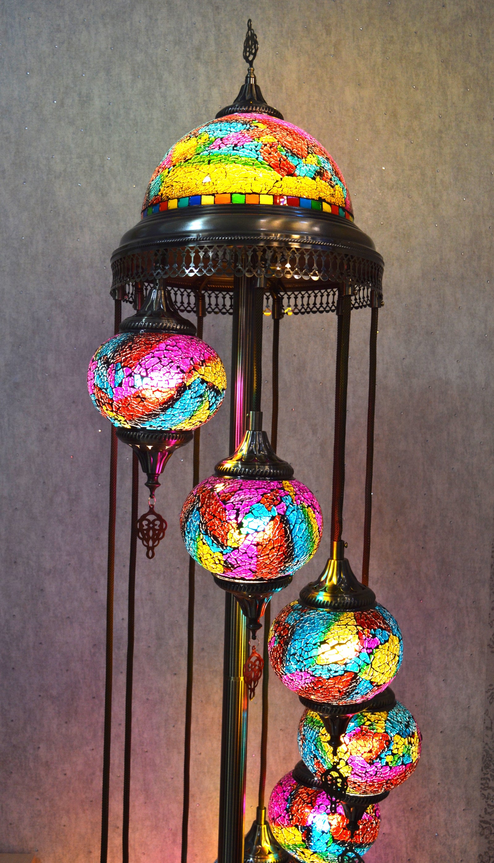 Luxury Turkish Mosaic Floor Lamp with Multi-Colour Glass Shades