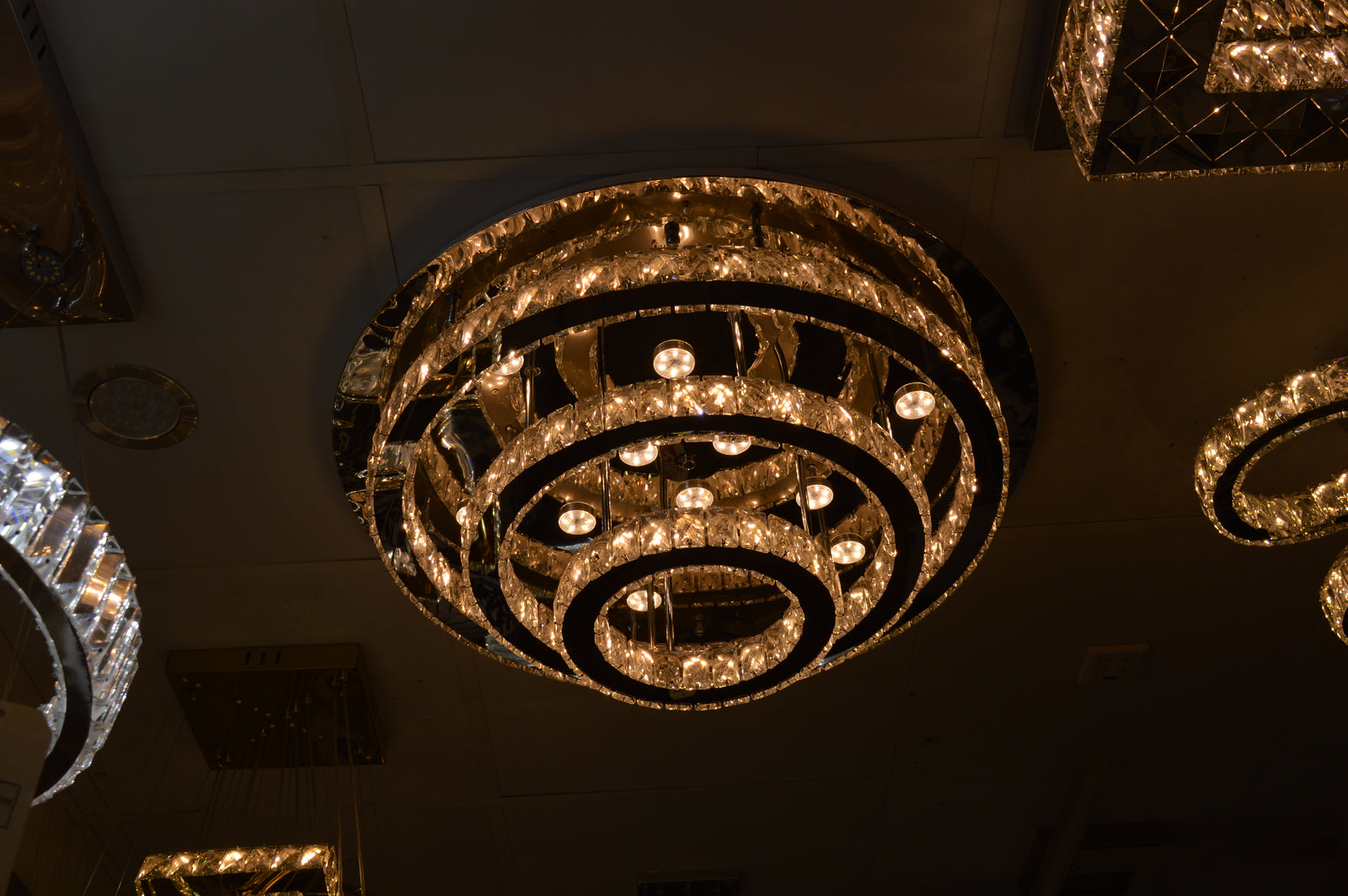 Round circular mirrored frame crystallic colour changing LED ceiling light [9010-800,650,450,350)