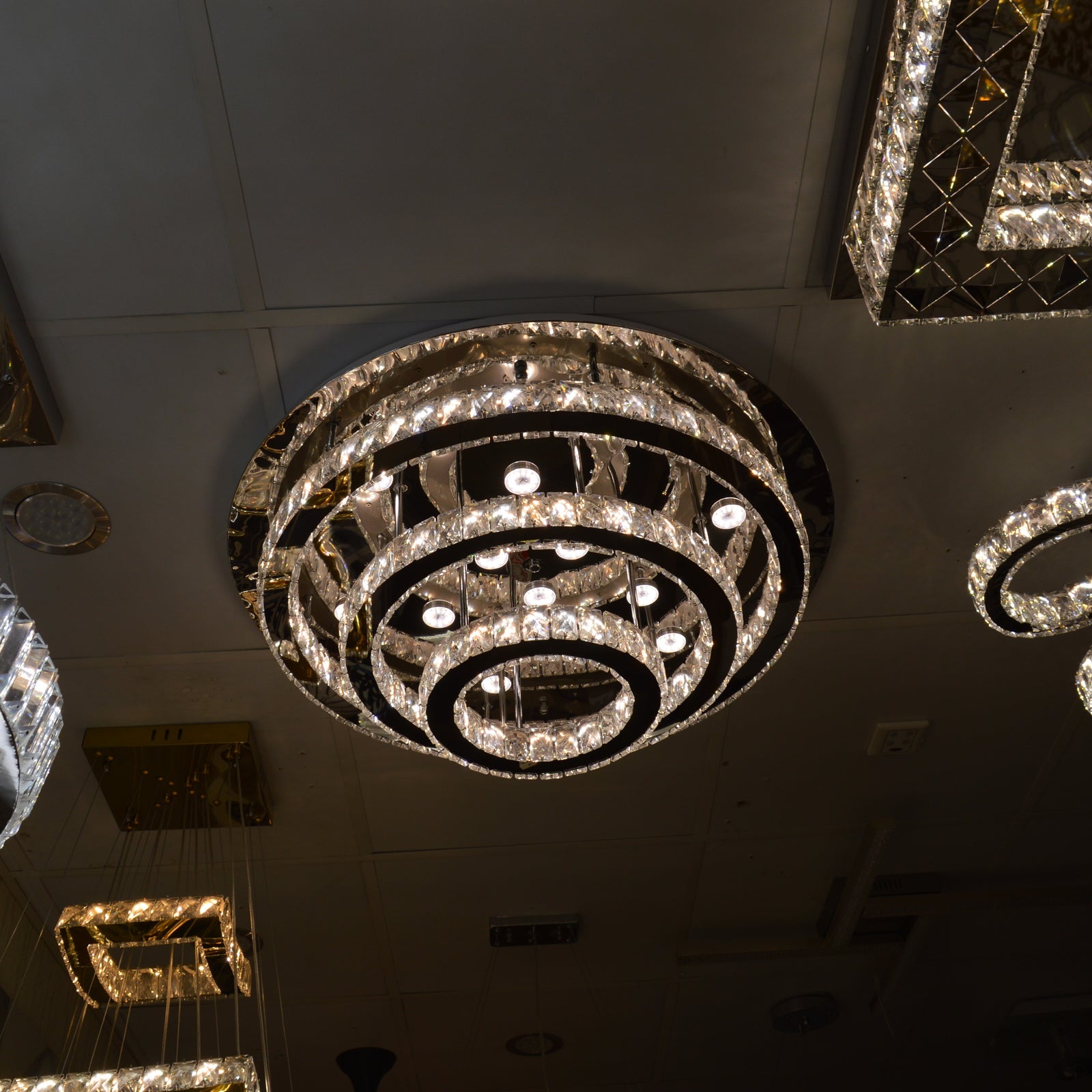 Round circular mirrored frame crystallic colour changing LED ceiling light [9010-800,650,450,350)
