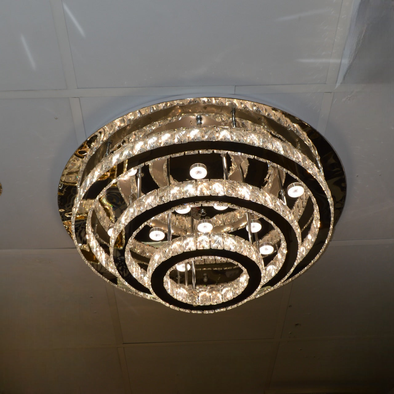 Round circular mirrored frame crystallic colour changing LED ceiling light [9010-800,650,450,350)