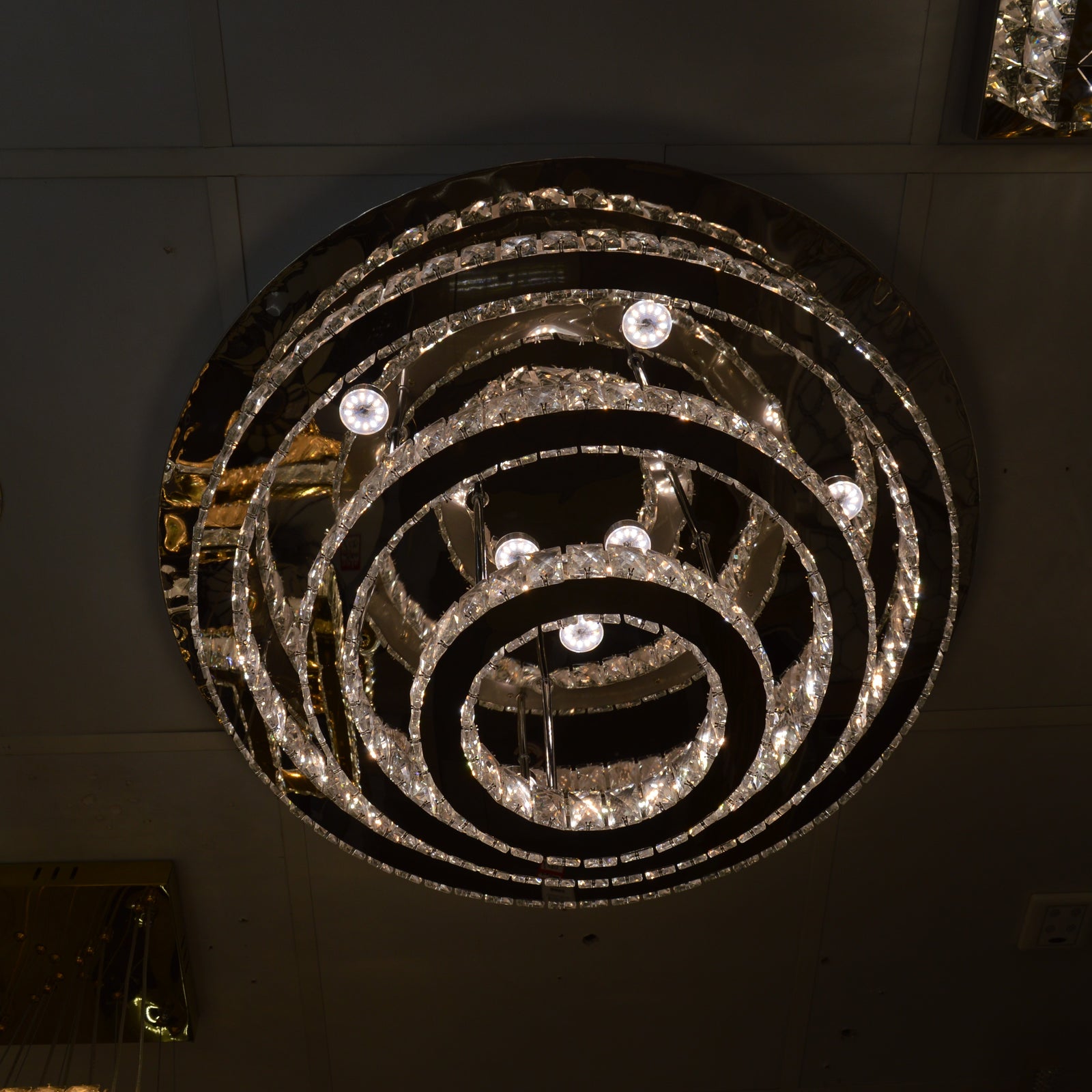 Round circular mirrored frame crystallic colour changing LED ceiling light [9010-800,650,450,350)