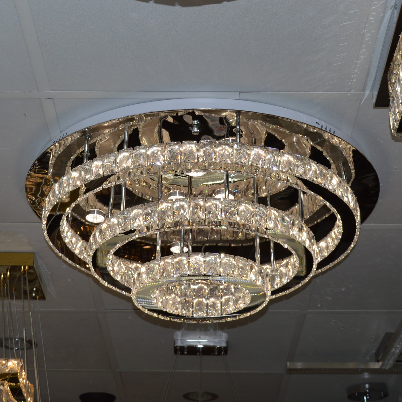 Round circular mirrored frame crystallic colour changing LED ceiling light [9010-800,650,450,350)
