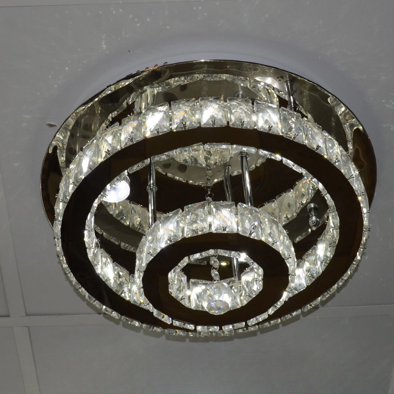 Round circular mirrored frame crystallic colour changing LED ceiling light [9010-800,650,450,350)