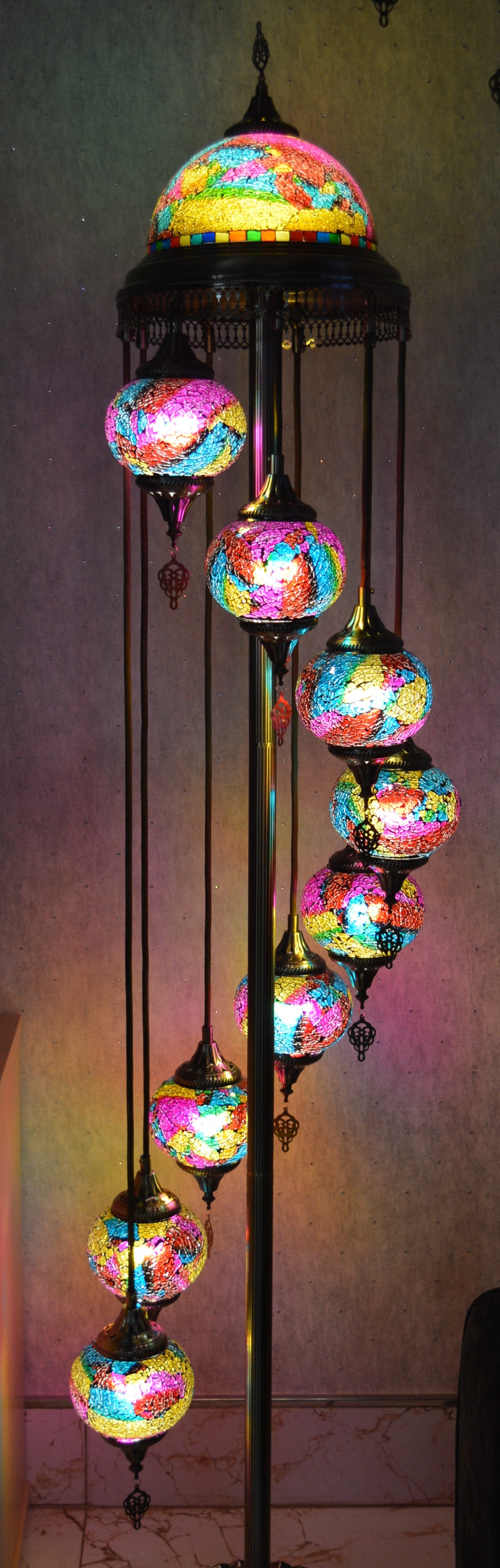 Luxury Turkish Mosaic Floor Lamp with Multi-Colour Glass Shades
