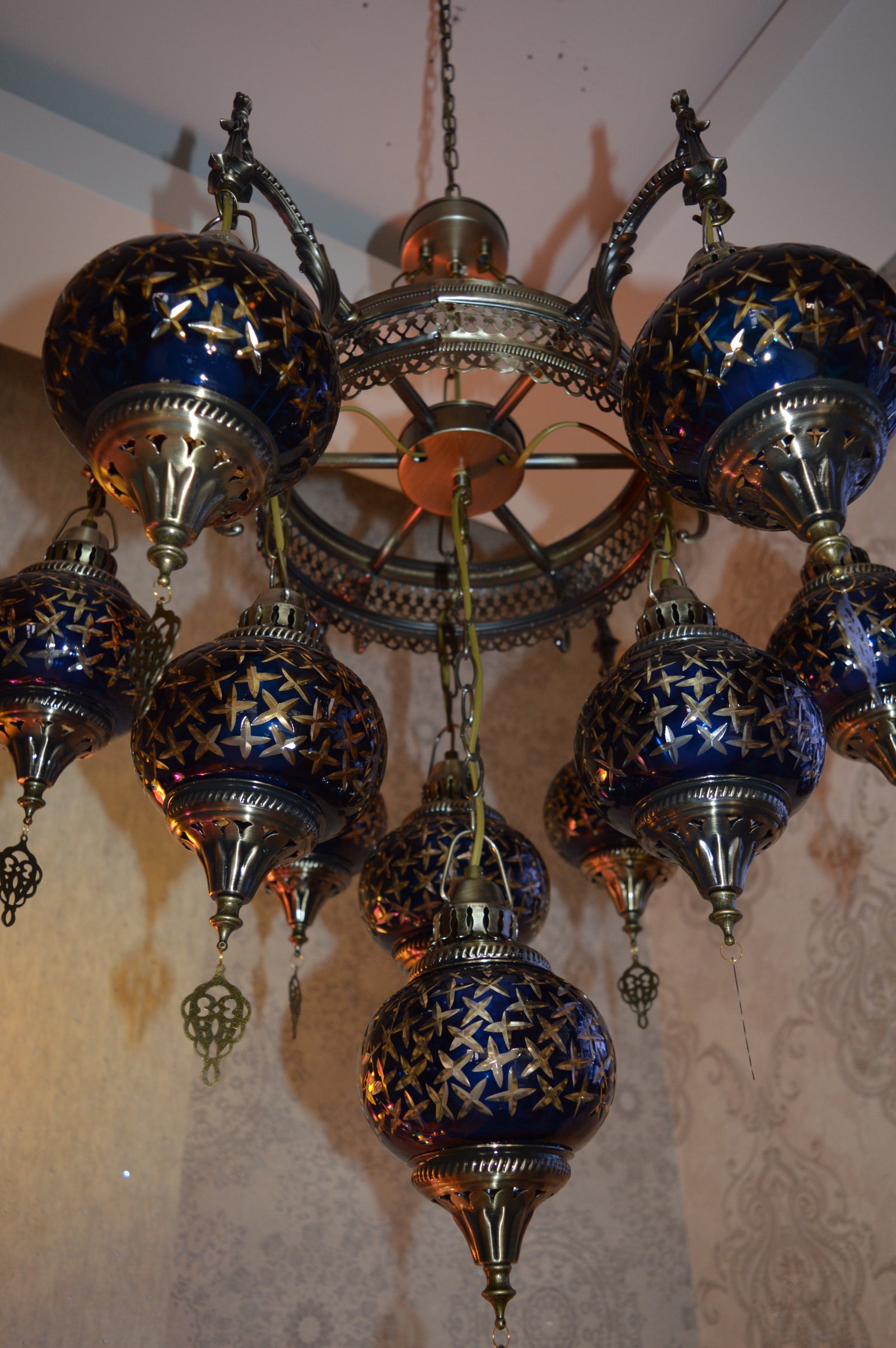 Turkish Blue 10 Globes Chandelier-adjustable Height-ZQC022/10