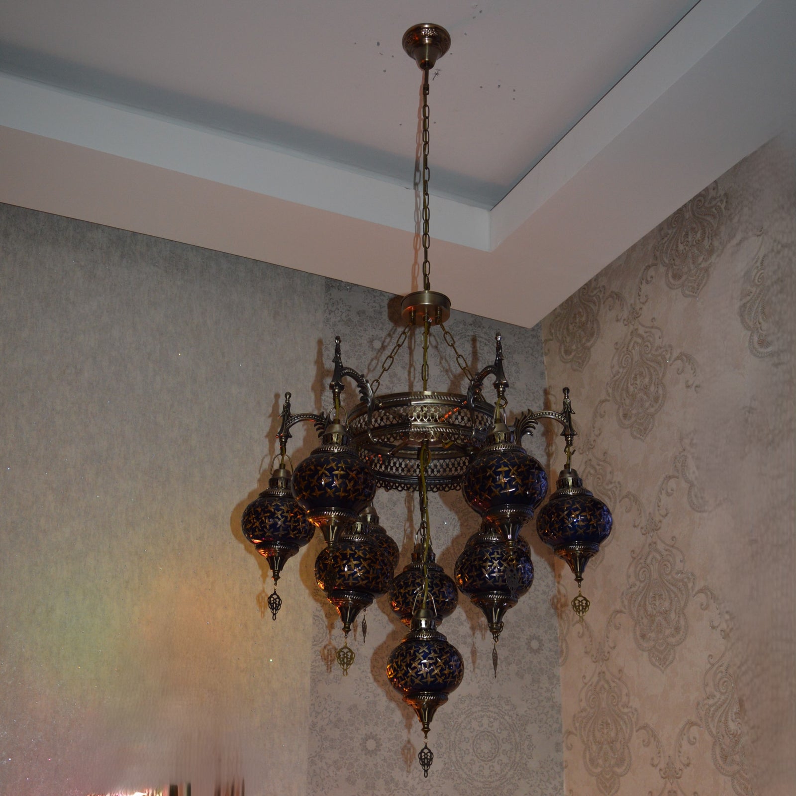 Turkish Blue 10 Globes Chandelier-adjustable Height-ZQC022/10