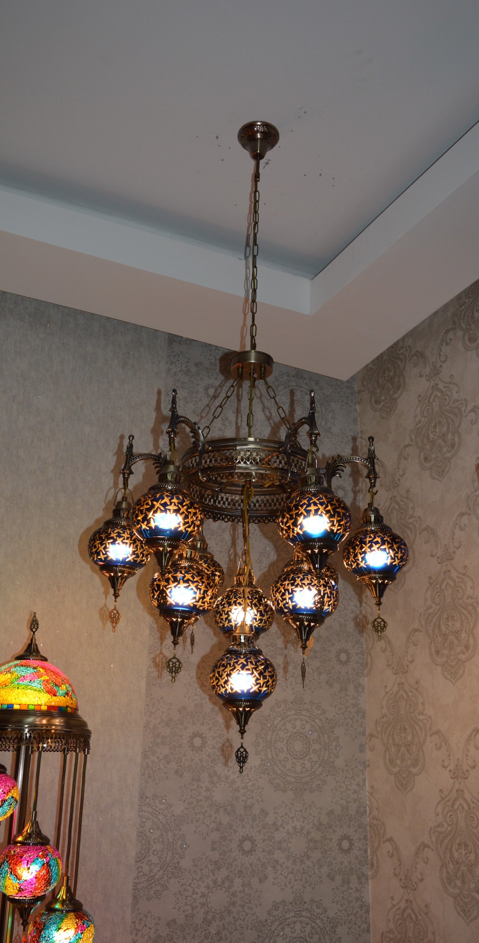 Turkish Blue 10 Globes Chandelier-adjustable Height-ZQC022/10