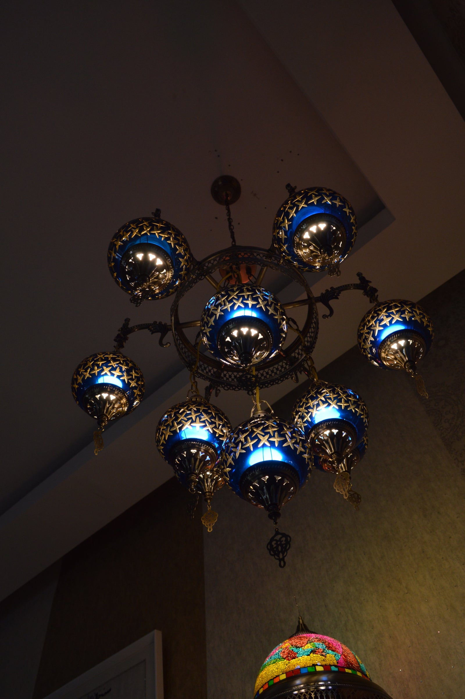 Turkish Blue 10 Globes Chandelier-adjustable Height-ZQC022/10
