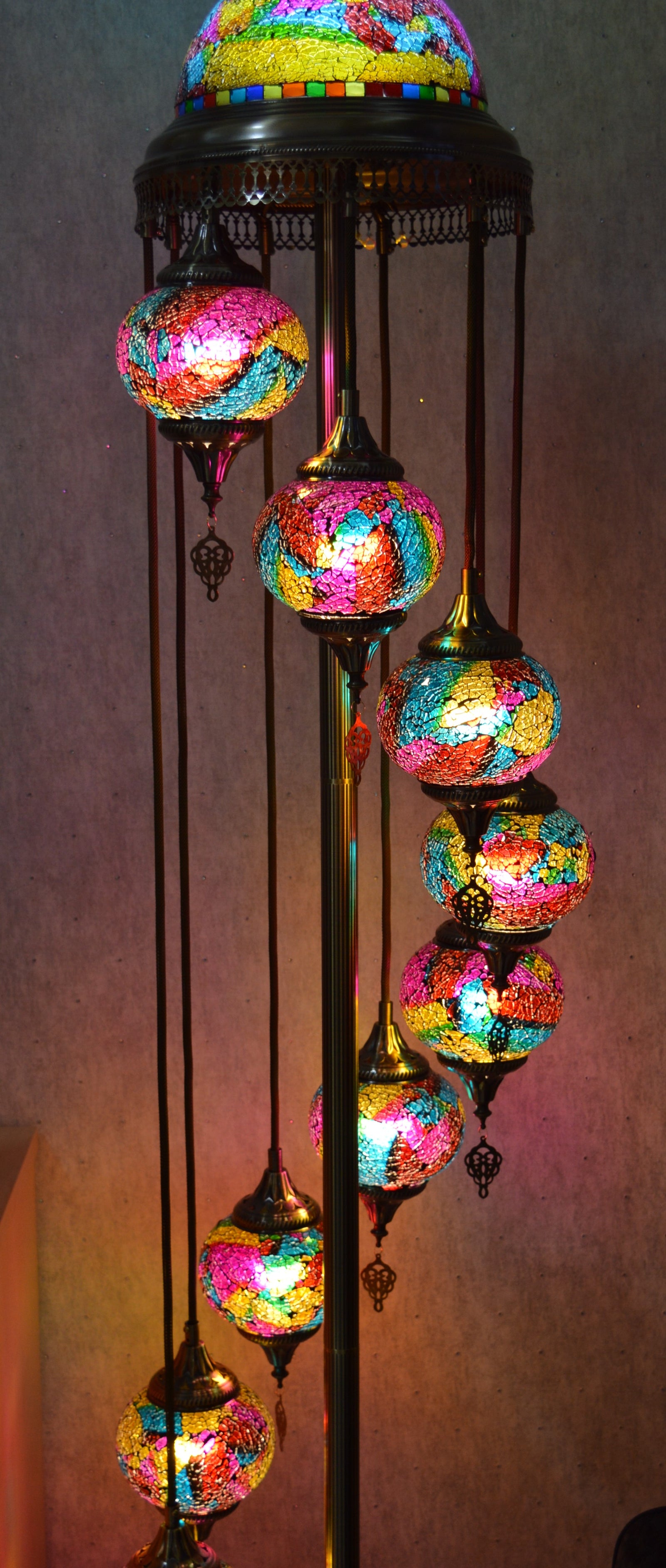 Luxury Turkish Mosaic Floor Lamp with Multi-Colour Glass Shades