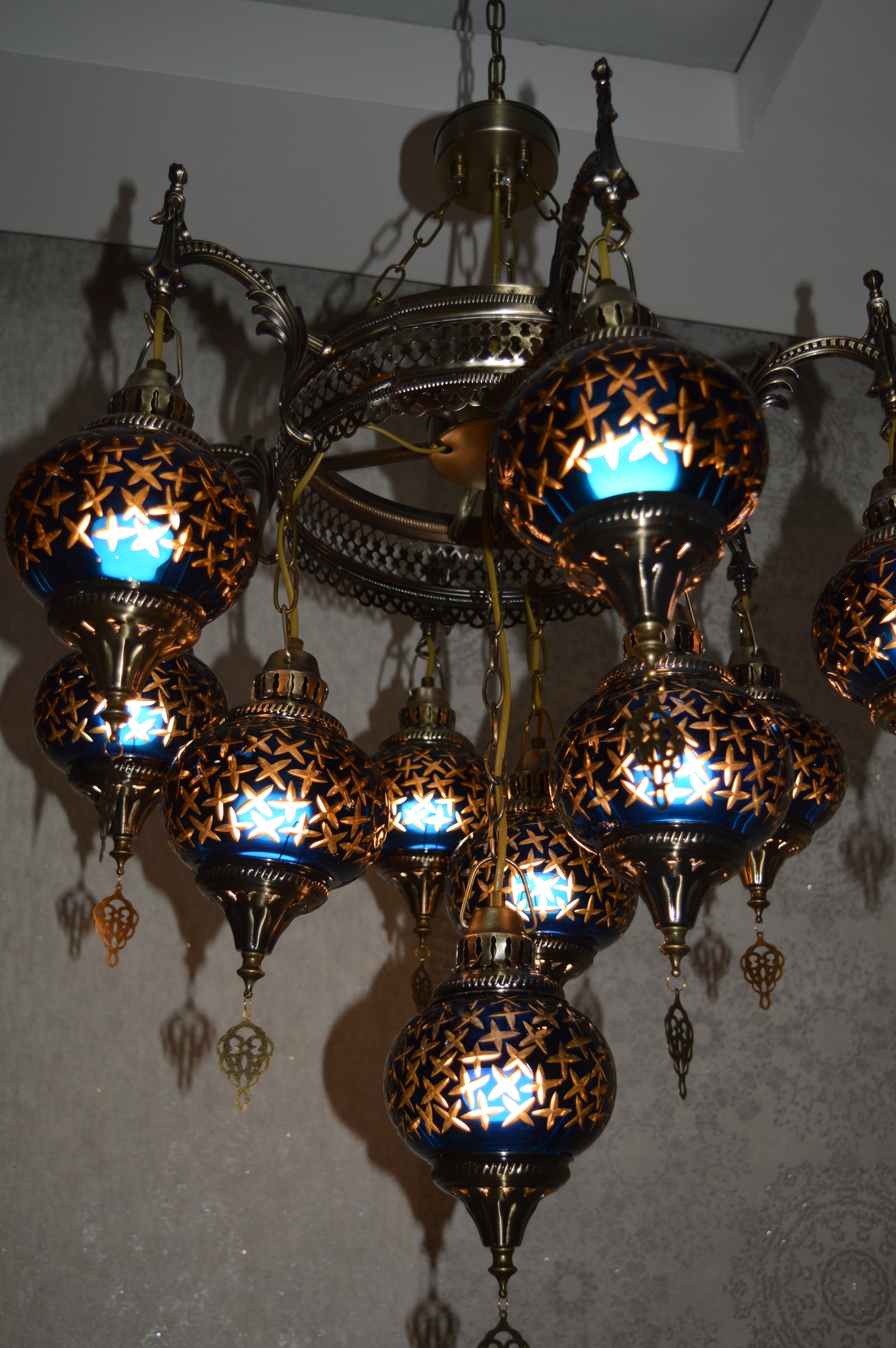 Turkish Blue 10 Globes Chandelier-adjustable Height-ZQC022/10