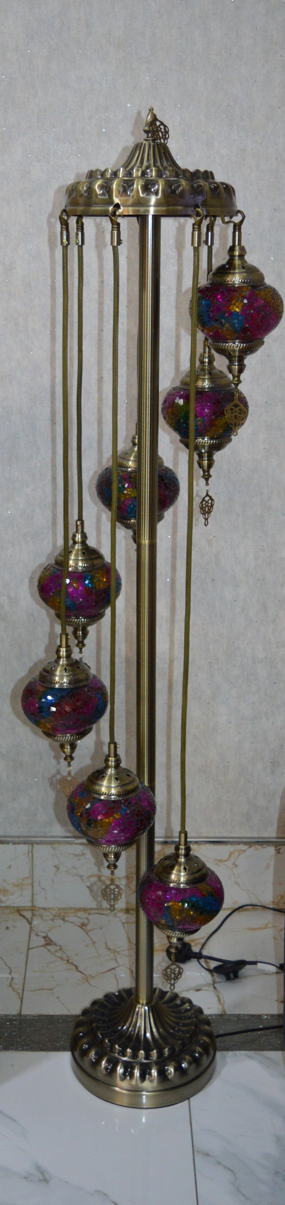 Luxury Turkish Mosaic Floor Lamp with Multi-Colour Glass Shades