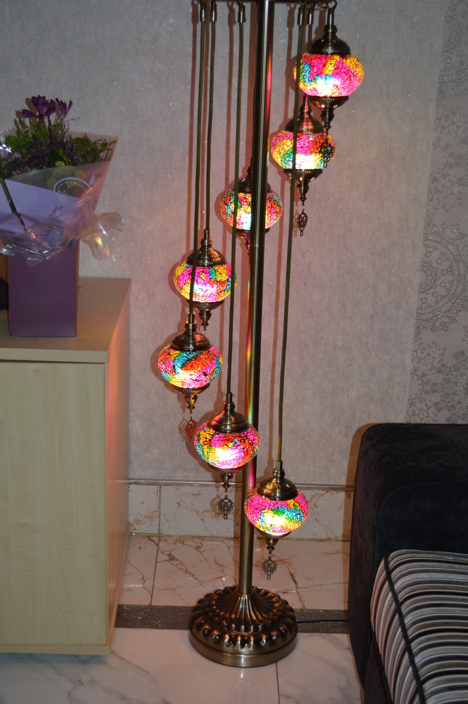Luxury Turkish Mosaic Floor Lamp with Multi-Colour Glass Shades