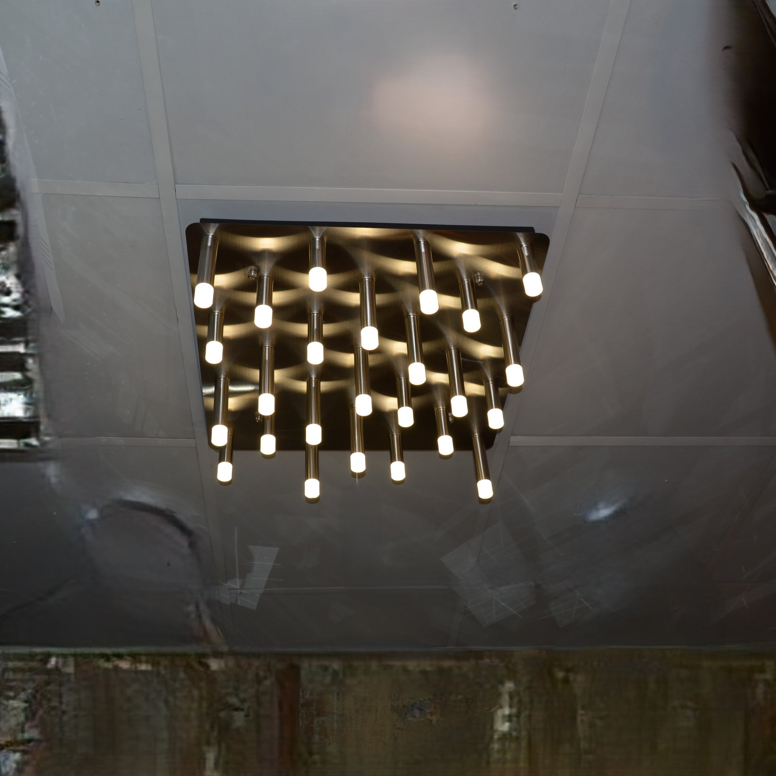 Metallic Bars Modern Square Flushmount Ceiling Light-Warm LED-6190