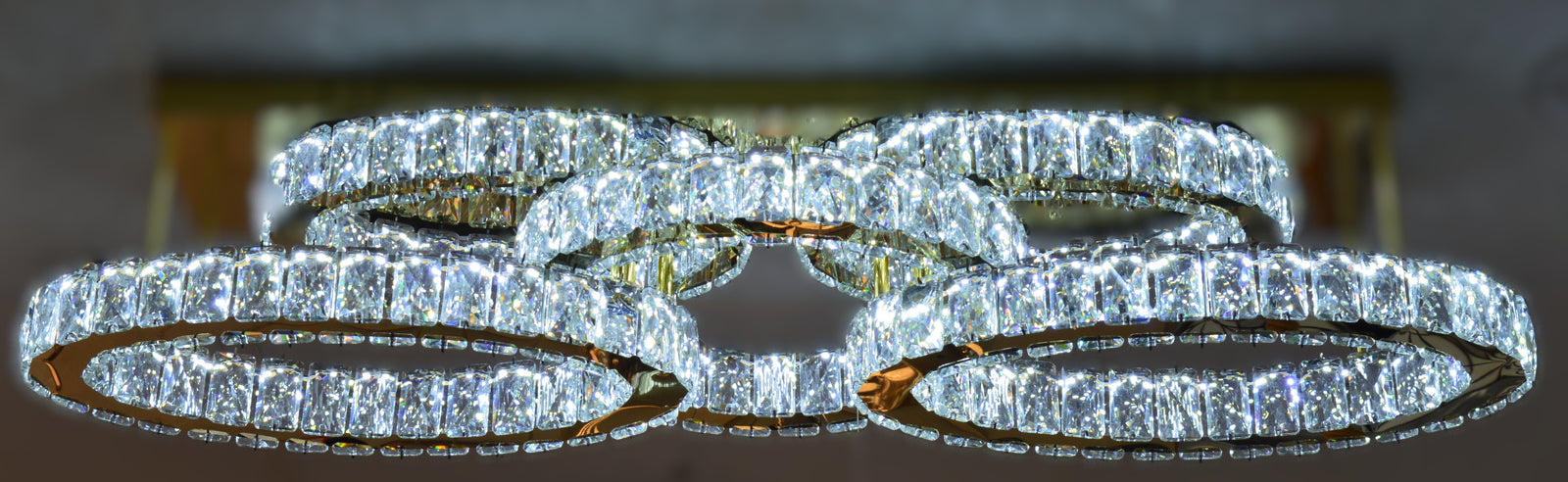 Luxury Gold Crystal LED Ceiling Chandelier with Triple Oval Rings