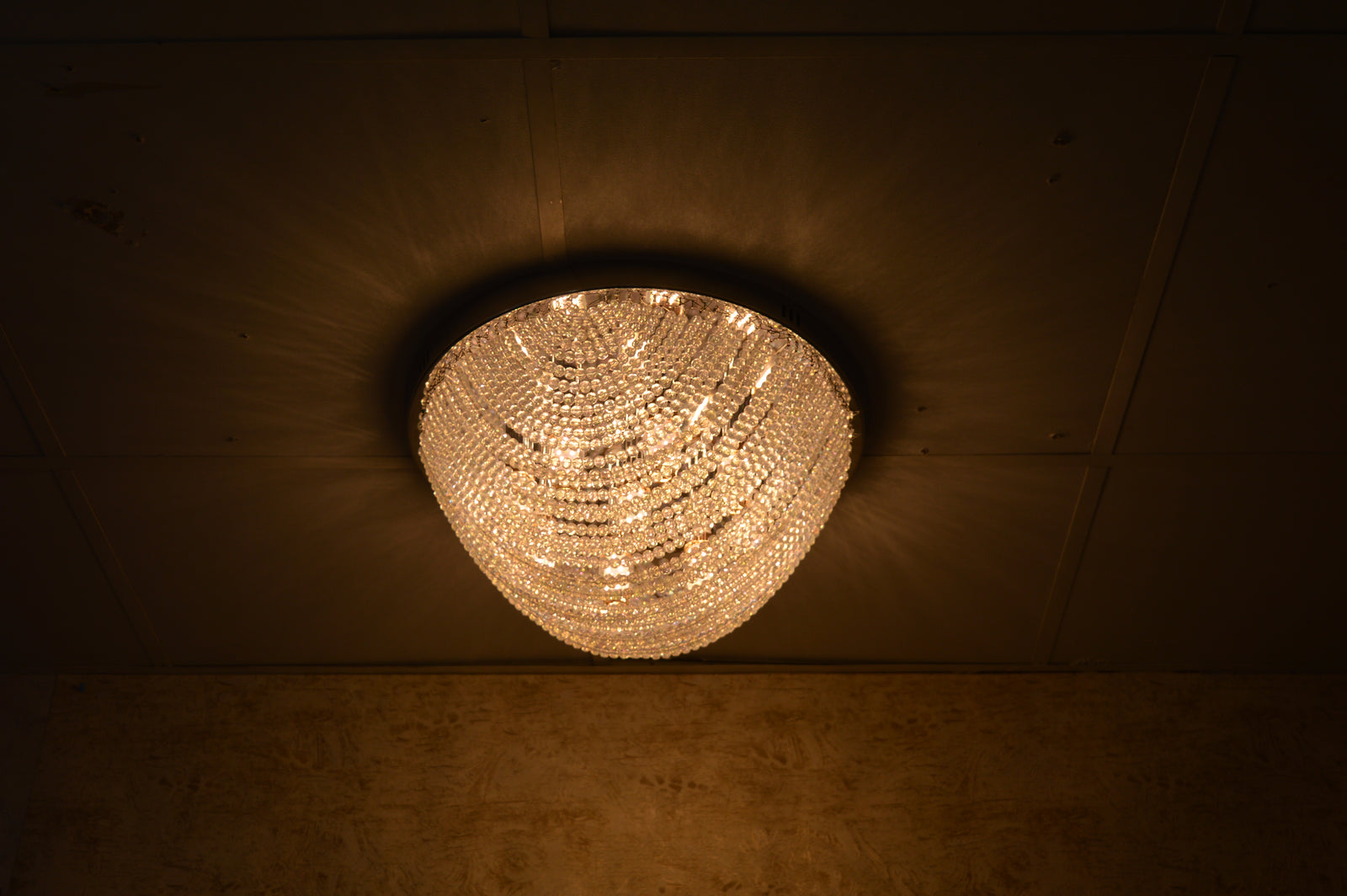 Oval Shape Beaded Crystal Drop Chrome Flush Mount Ceiling Light-6851CH