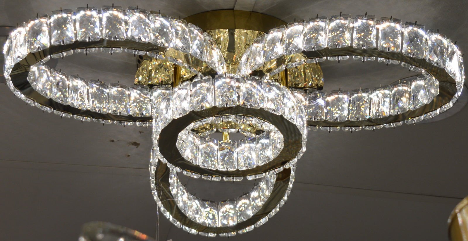 Luxury Gold Crystal LED Ceiling Chandelier with Triple Oval Rings