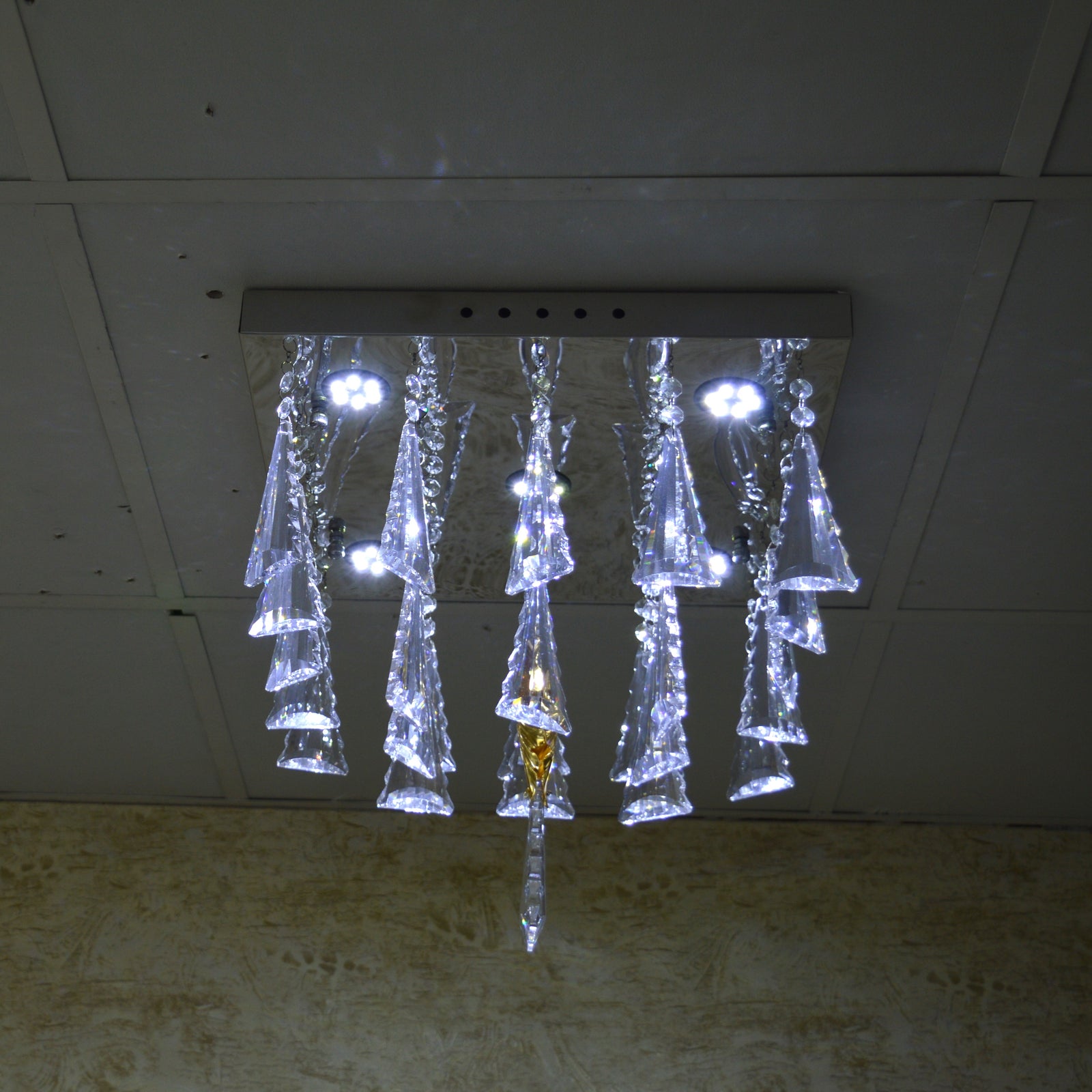 Luxury Crystal LED Flush Mount Ceiling Light – Modern Square Raindrop Chandelier