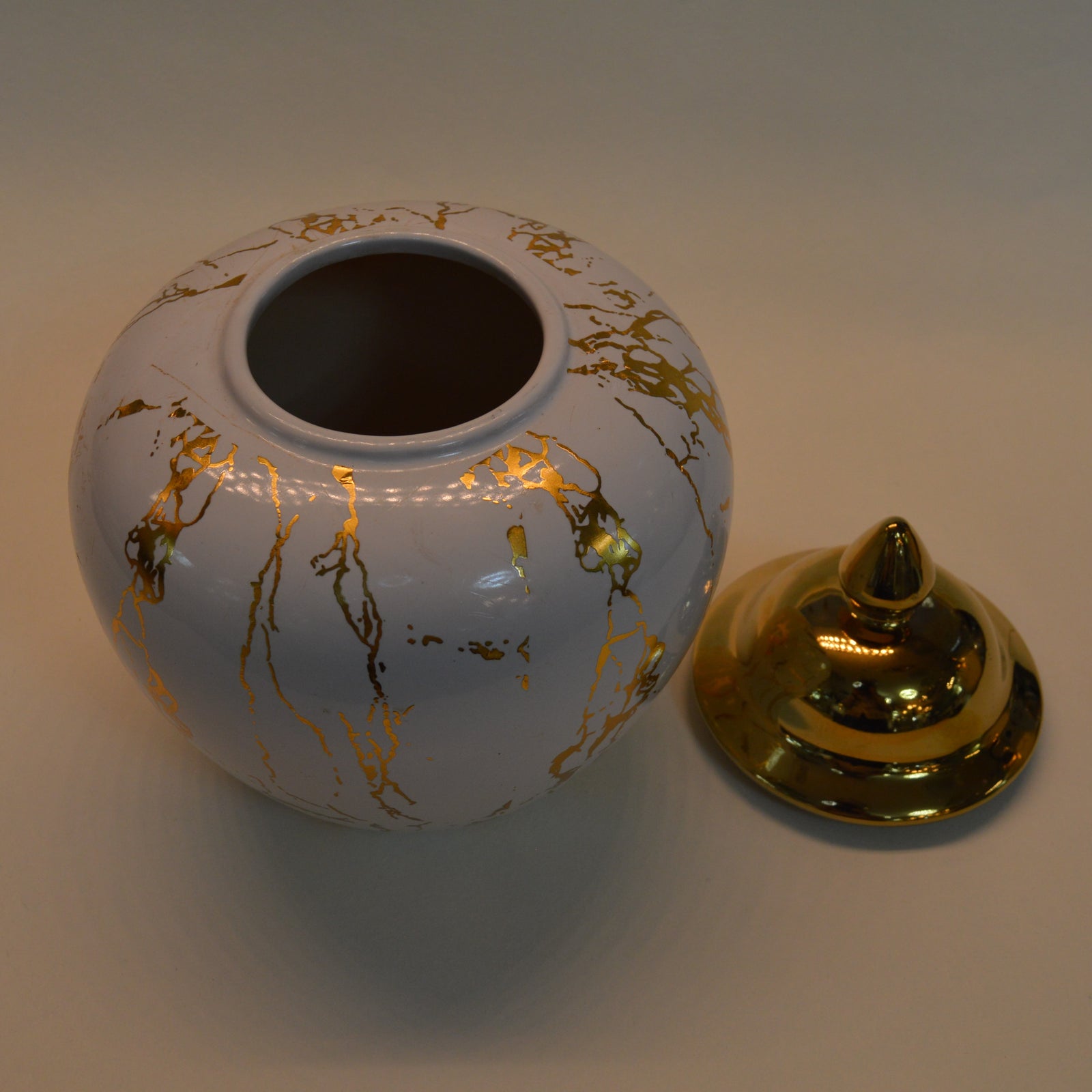 Ceramic Set of 3pcs Ginger/Candy Jars in Silver & Gold Colors